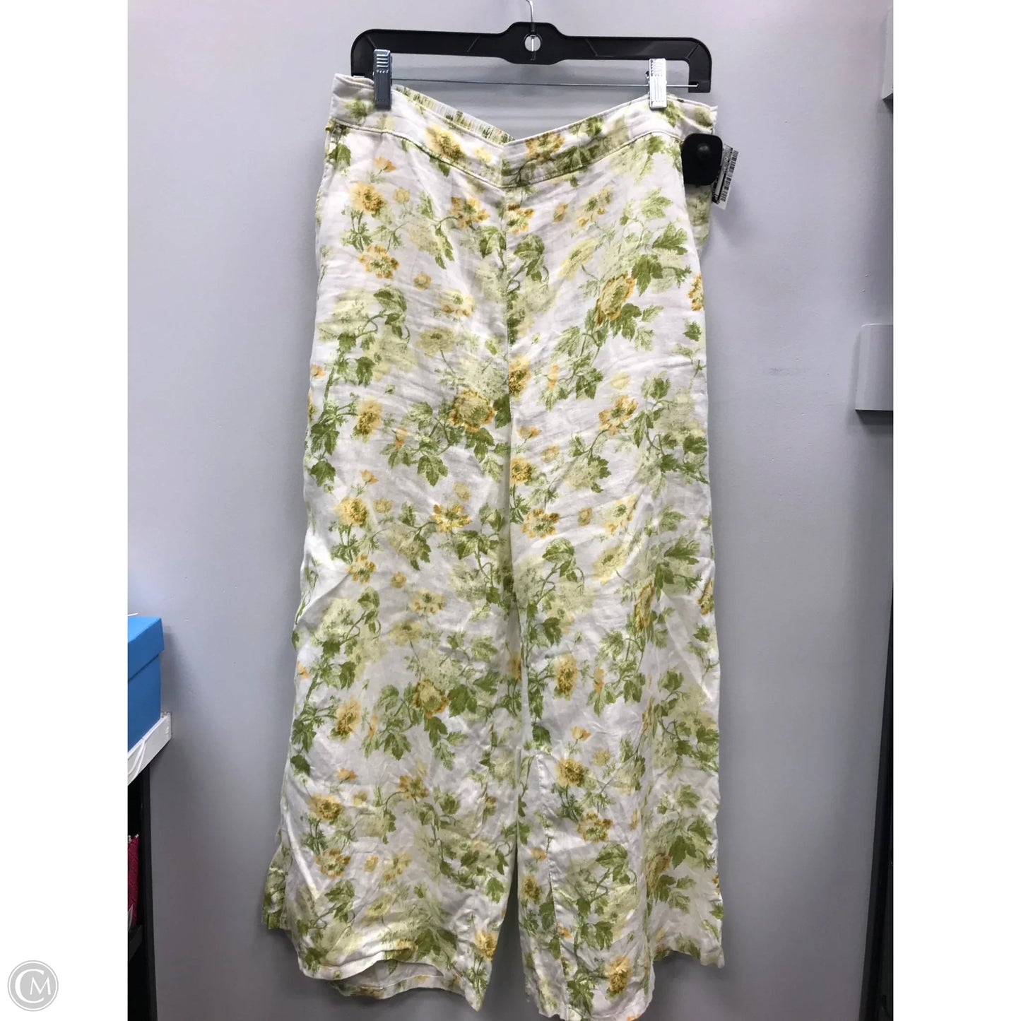 Pants Wide Leg By Laura Ashley In Green & Yellow, Size: L