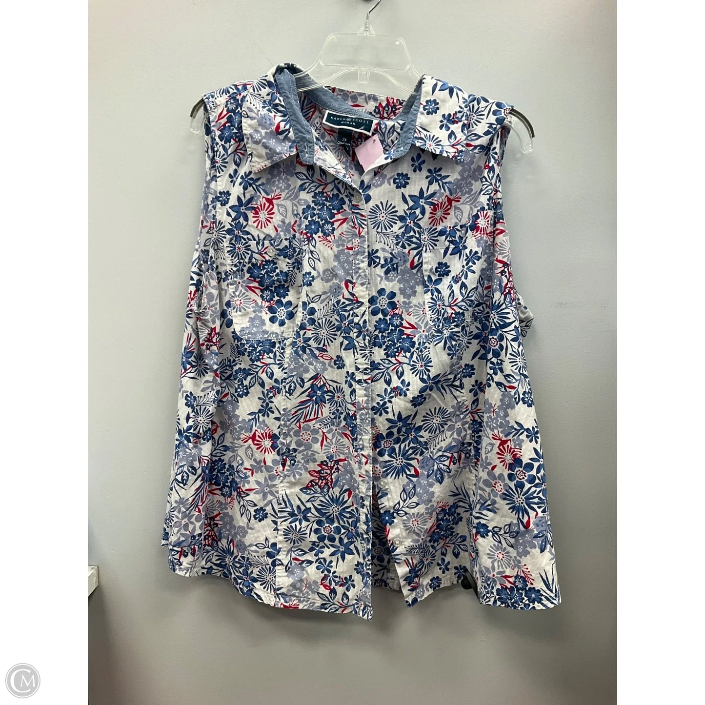 Top Sleeveless By Karen Scott In Floral Print, Size: 2x