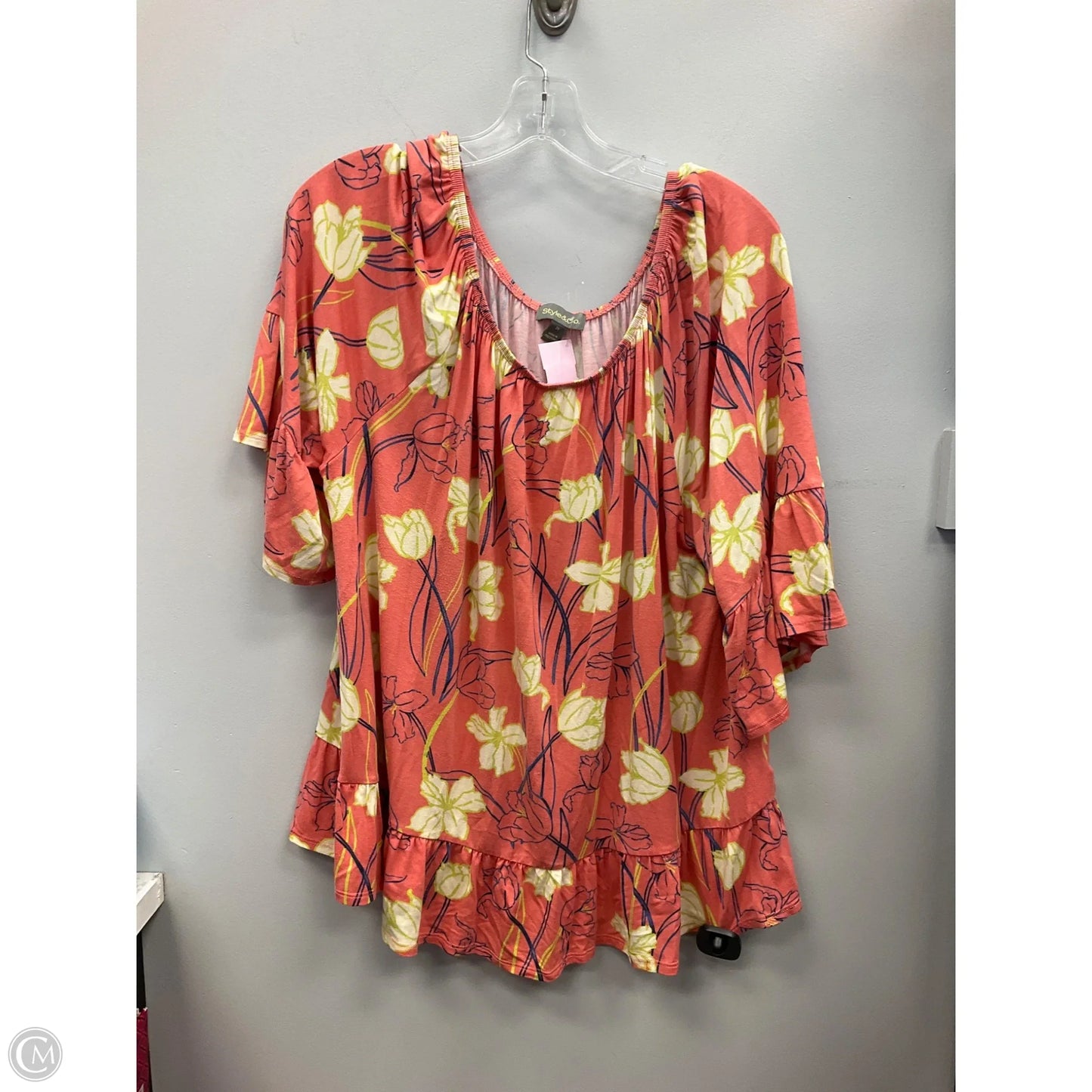 Top Short Sleeve By Style And Company In Coral, Size: 2x