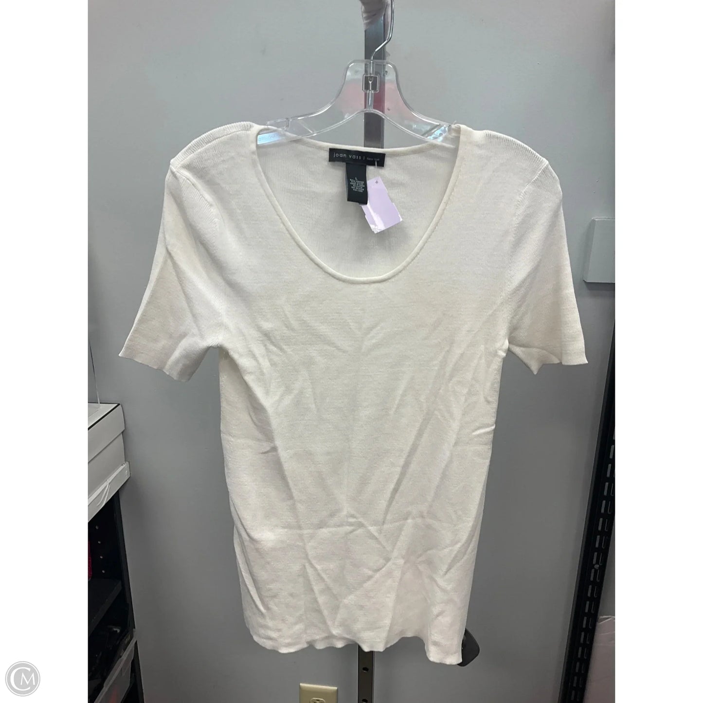 Top Short Sleeve By Joan Vass In Cream, Size: L