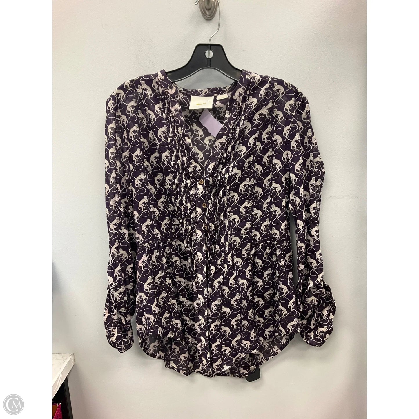 Top Long Sleeve By Maeve In Purple & White, Size: S