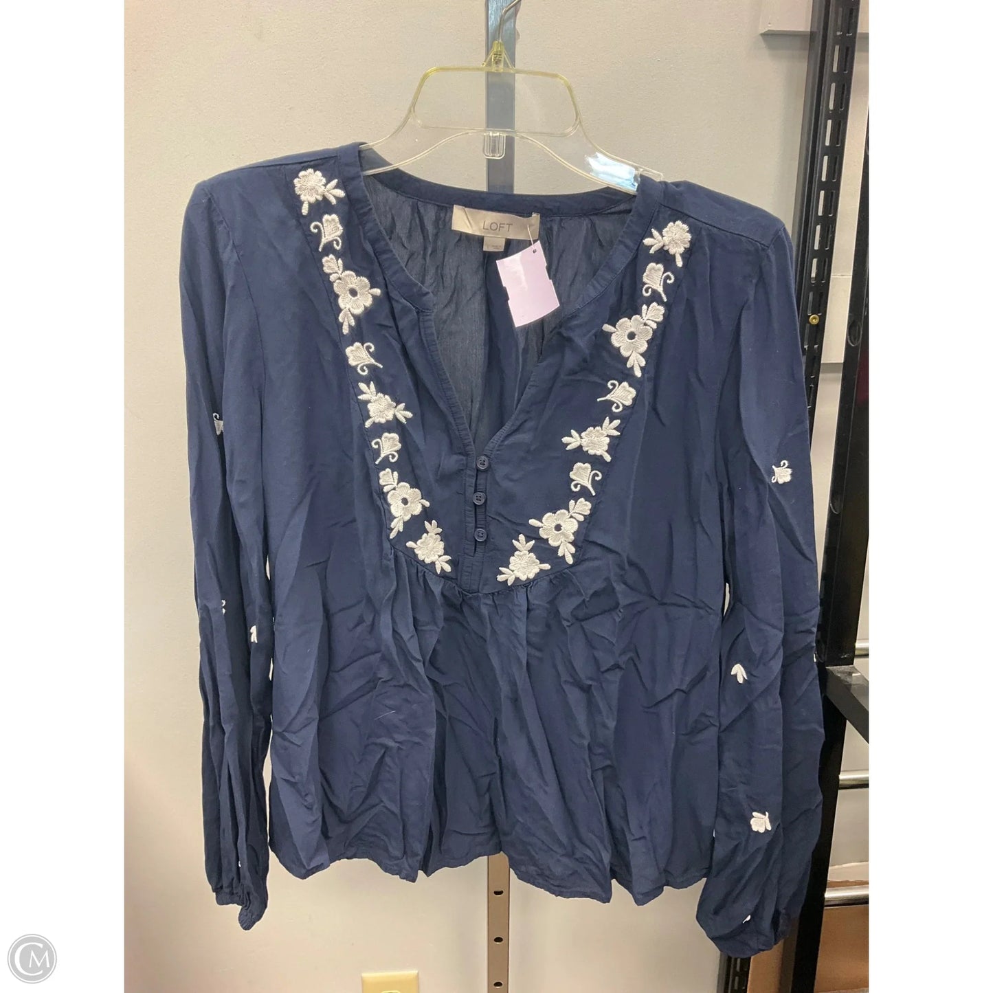 Top Long Sleeve By Loft In Blue & White, Size: L