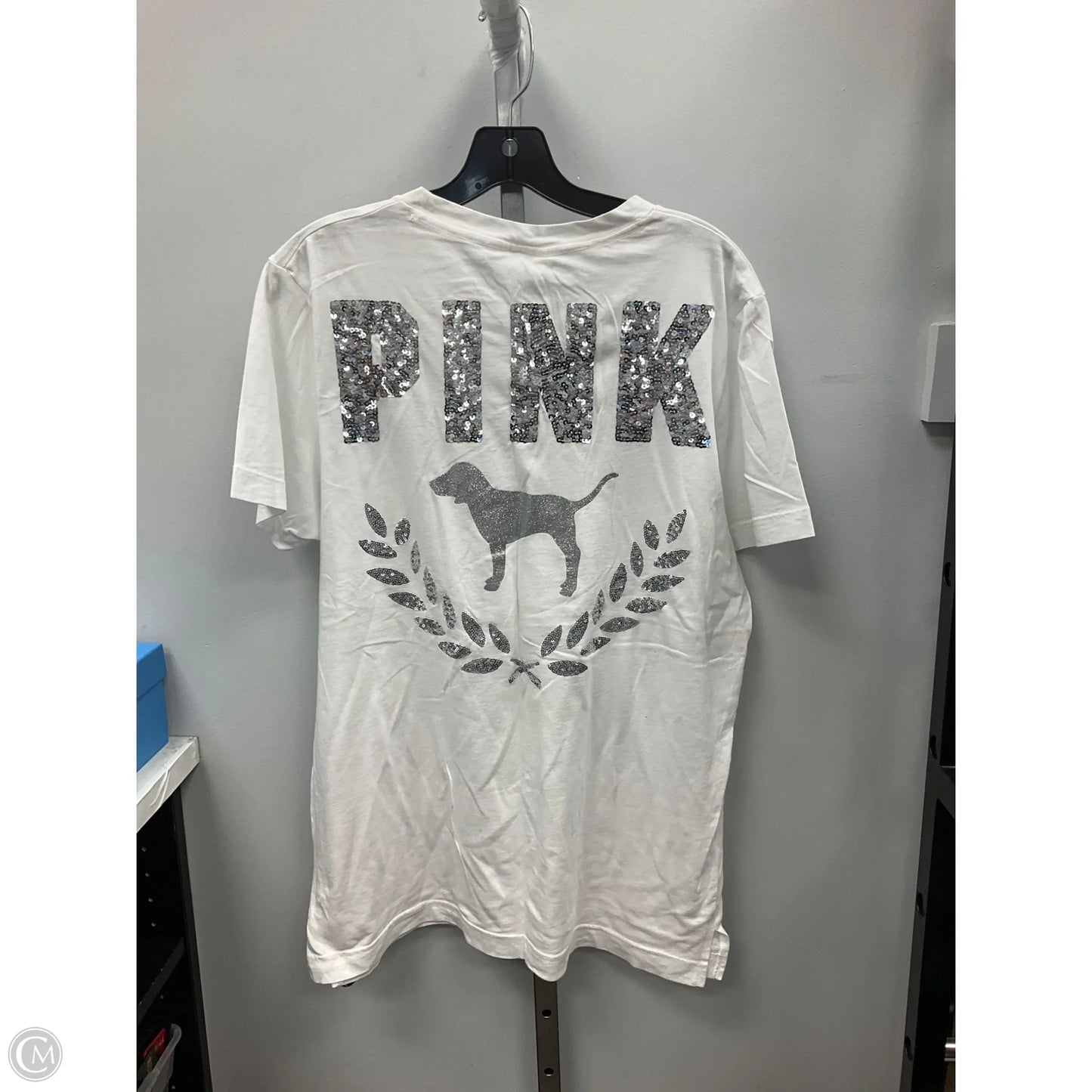 Top Short Sleeve Basic By Pink In White, Size: L