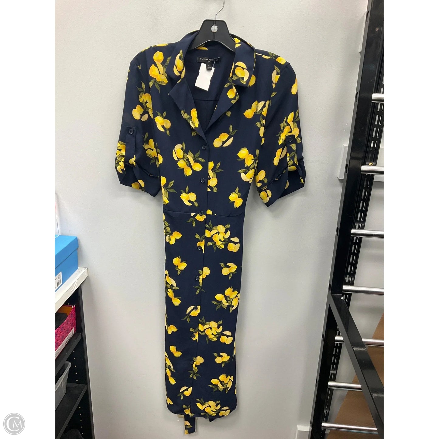 Dress Casual Midi By Banana Republic In Blue & Yellow, Size: 8