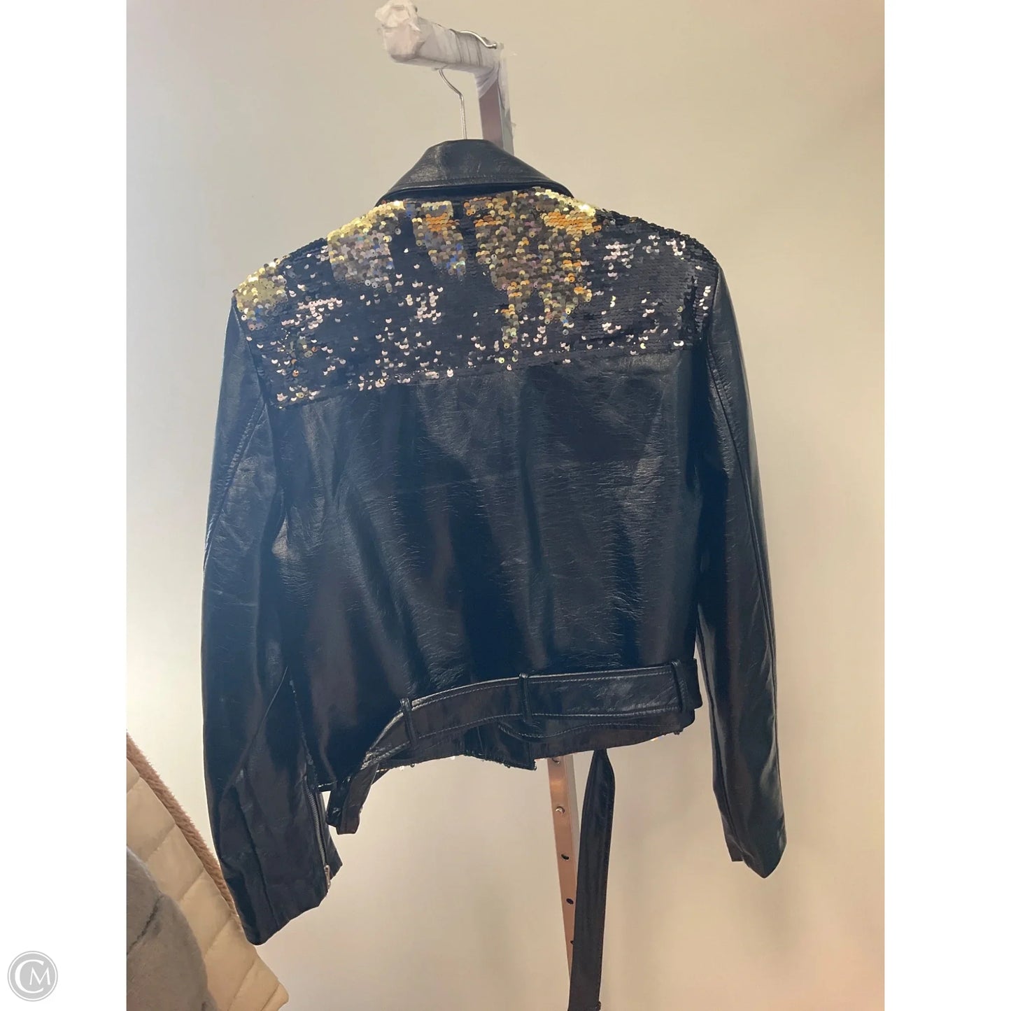 Jacket Moto By Clothes Mentor In Black, Size: L