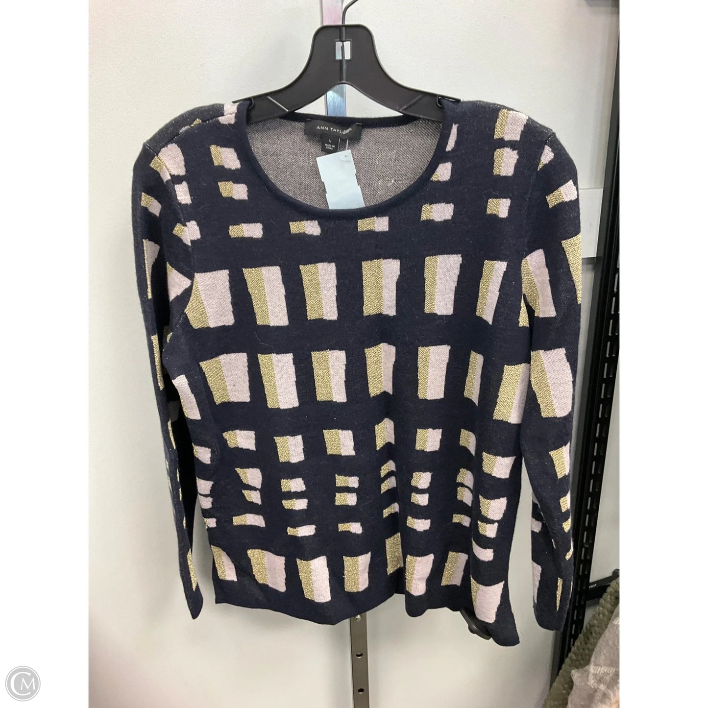 Sweater By Ann Taylor In Blue & Gold, Size: L
