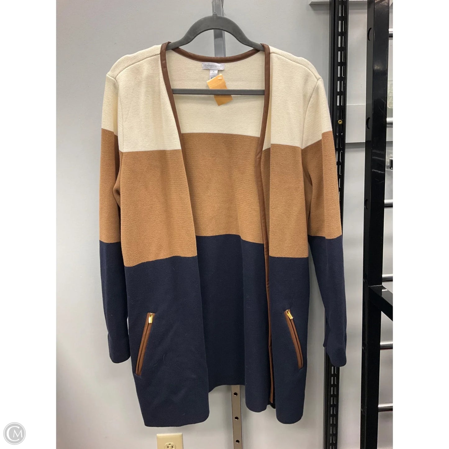 Sweater Cardigan By Charter Club In Blue & Cream, Size: Xl