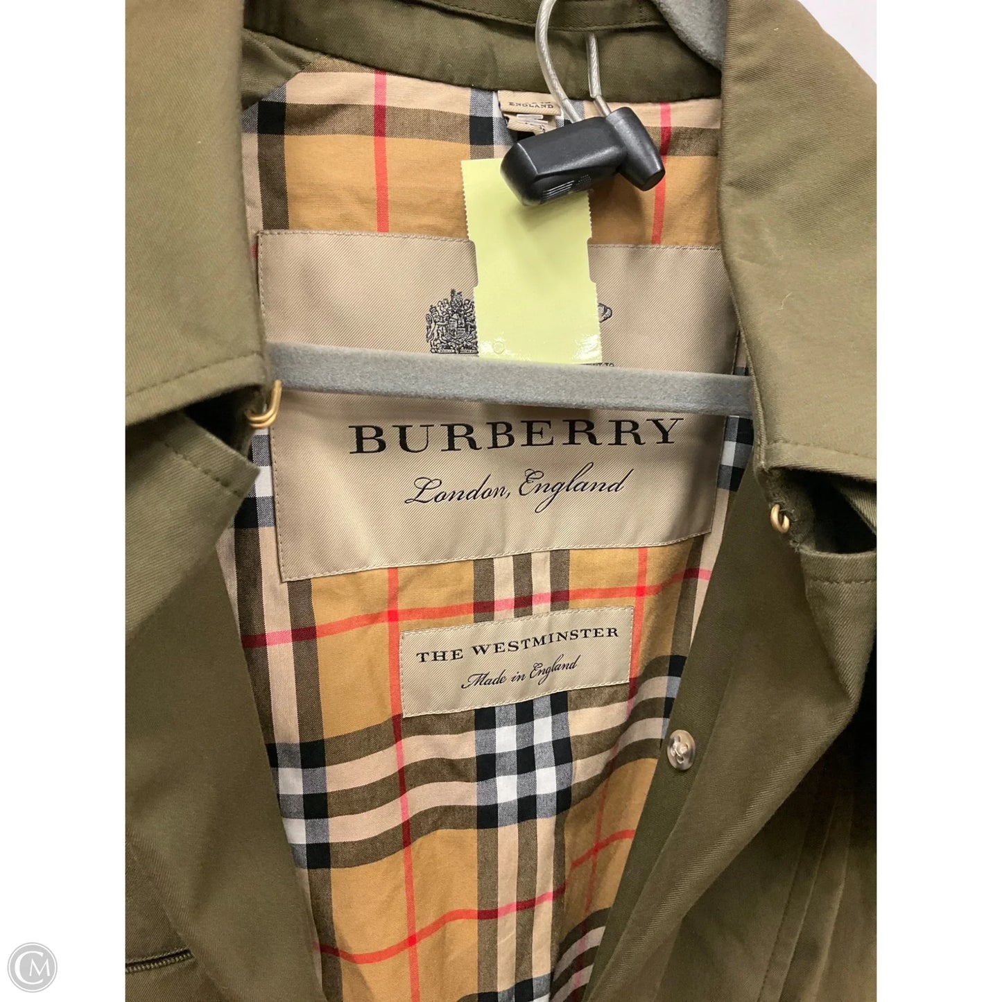 Coat Luxury Designer By Burberry In Green, Size: 2