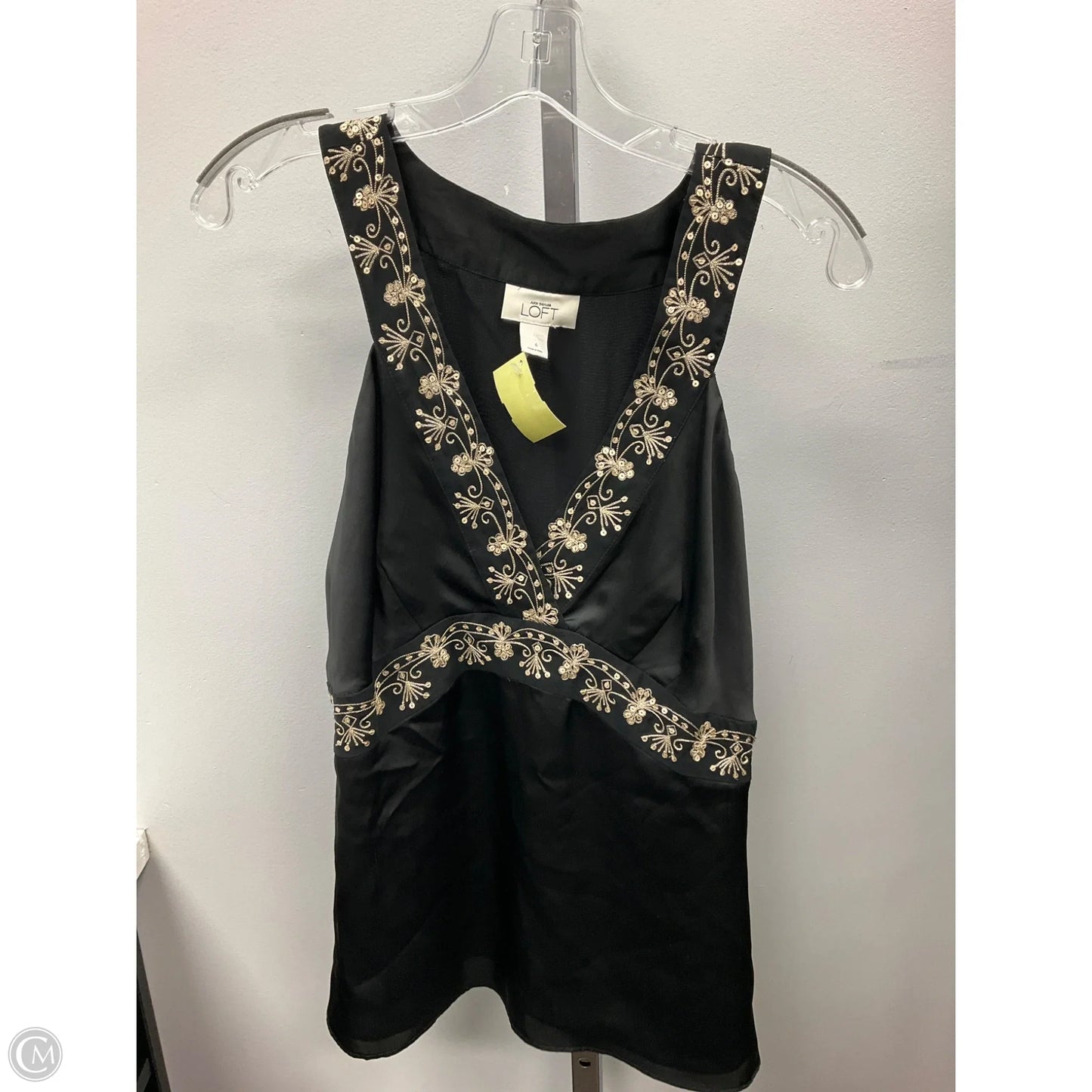 Top Sleeveless By Loft In Black & Gold, Size: 6