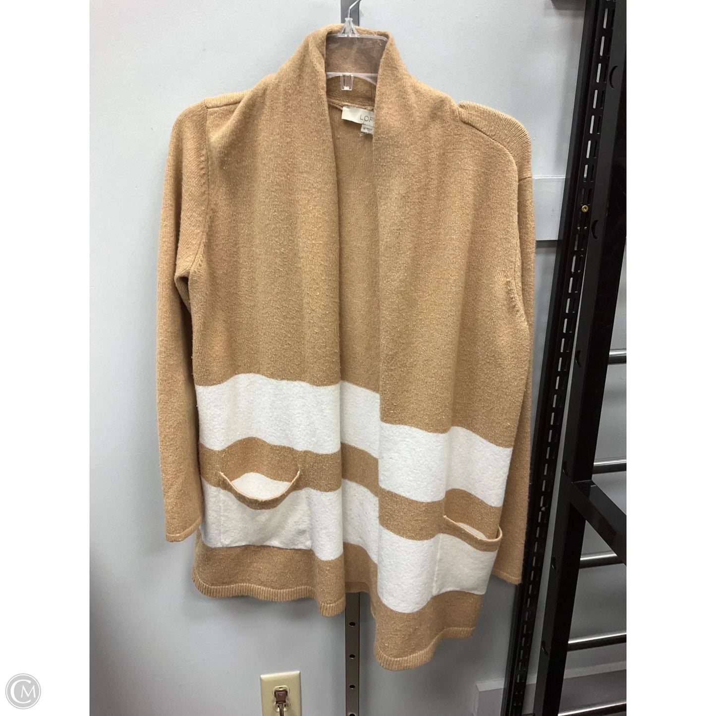 Sweater Cardigan By Loft In Cream & Tan, Size: M