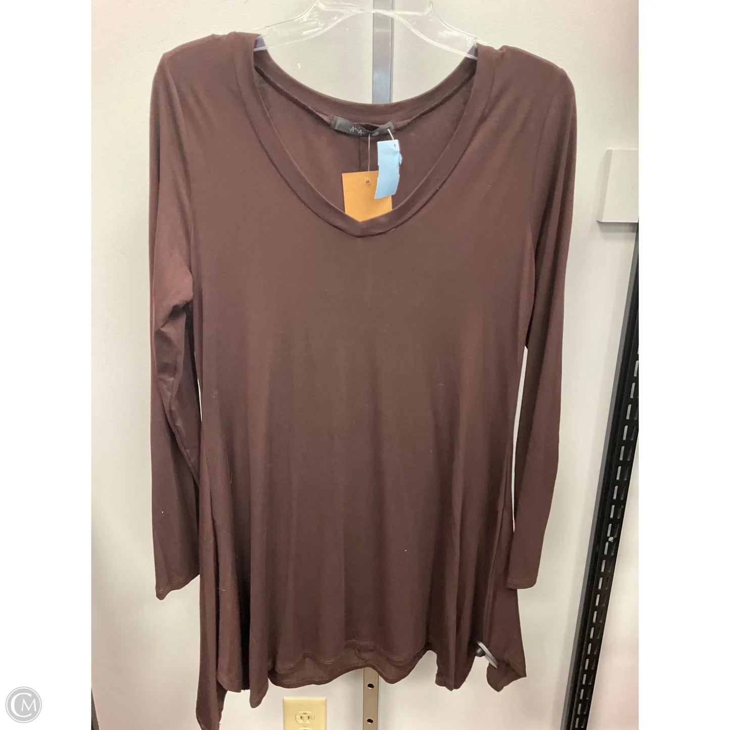 Top Long Sleeve Basic By Aria In Brown, Size: L