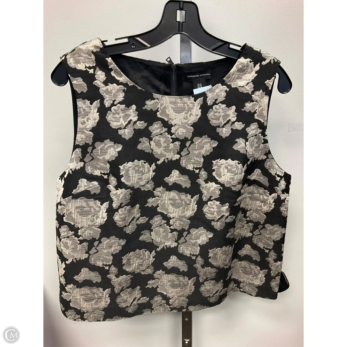 Top Sleeveless By Adrienne Vittadini In Black & Gold, Size: 10