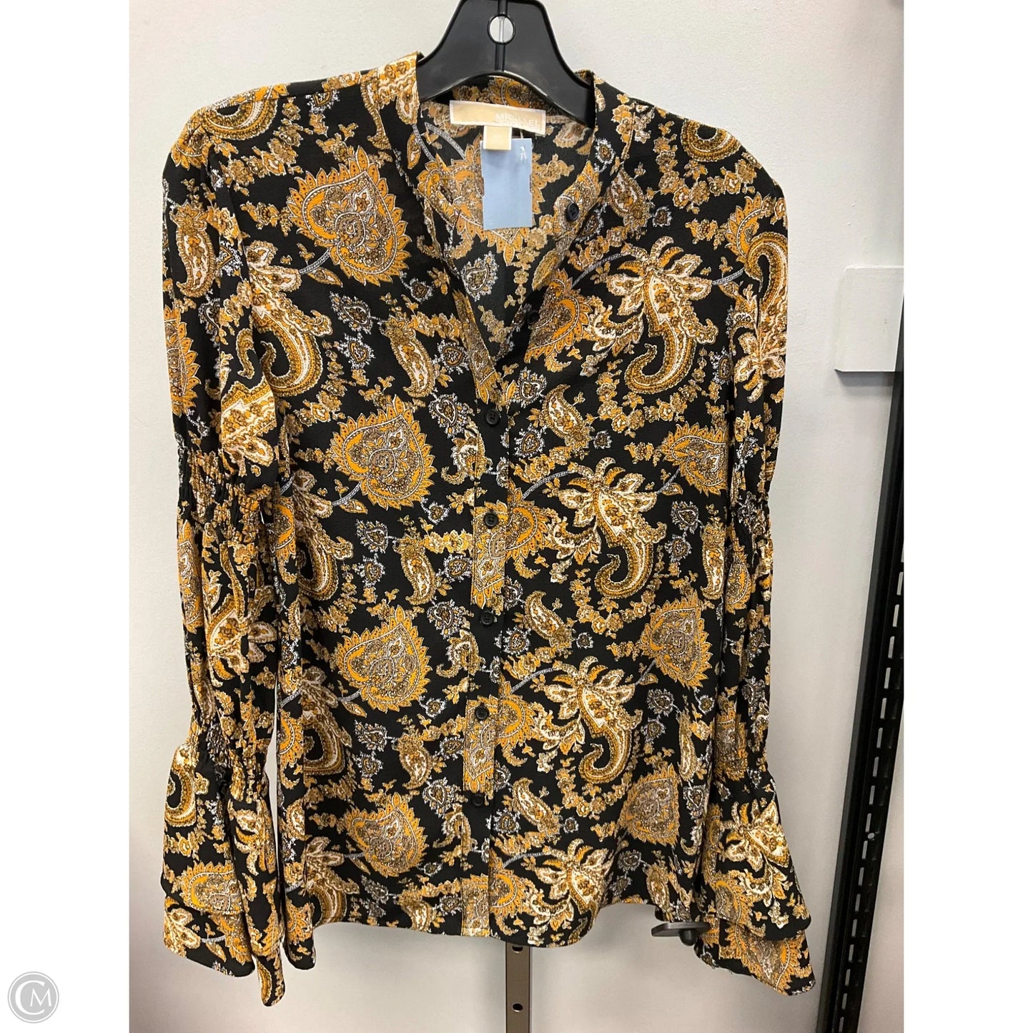 Blouse Long Sleeve By Michael By Michael Kors In Black & Gold, Size: Xs