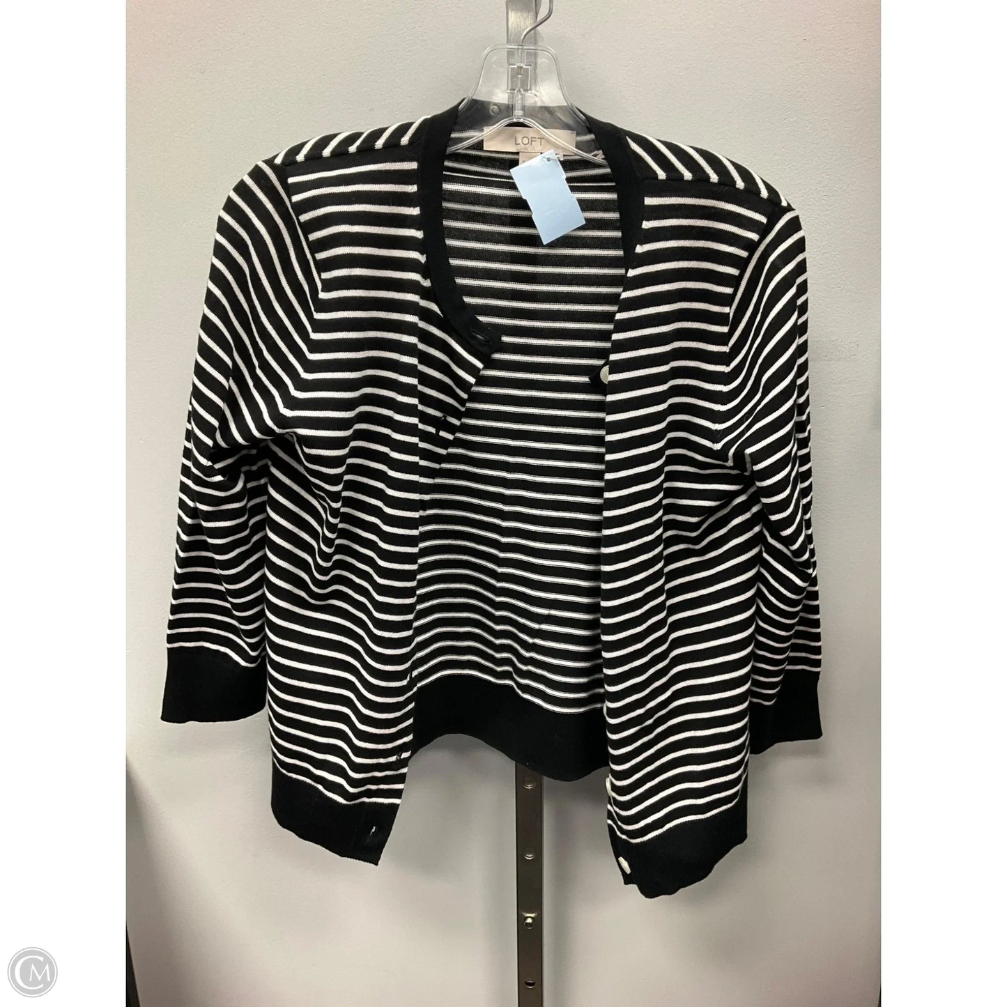 Sweater Cardigan By Loft In Striped Pattern, Size: S
