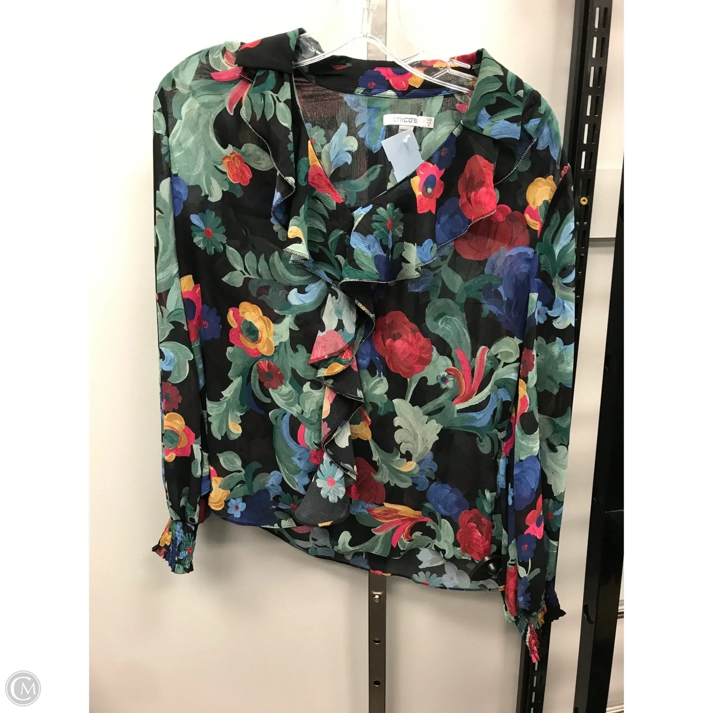 Blouse Long Sleeve By Chicos In Floral Print, Size: 6
