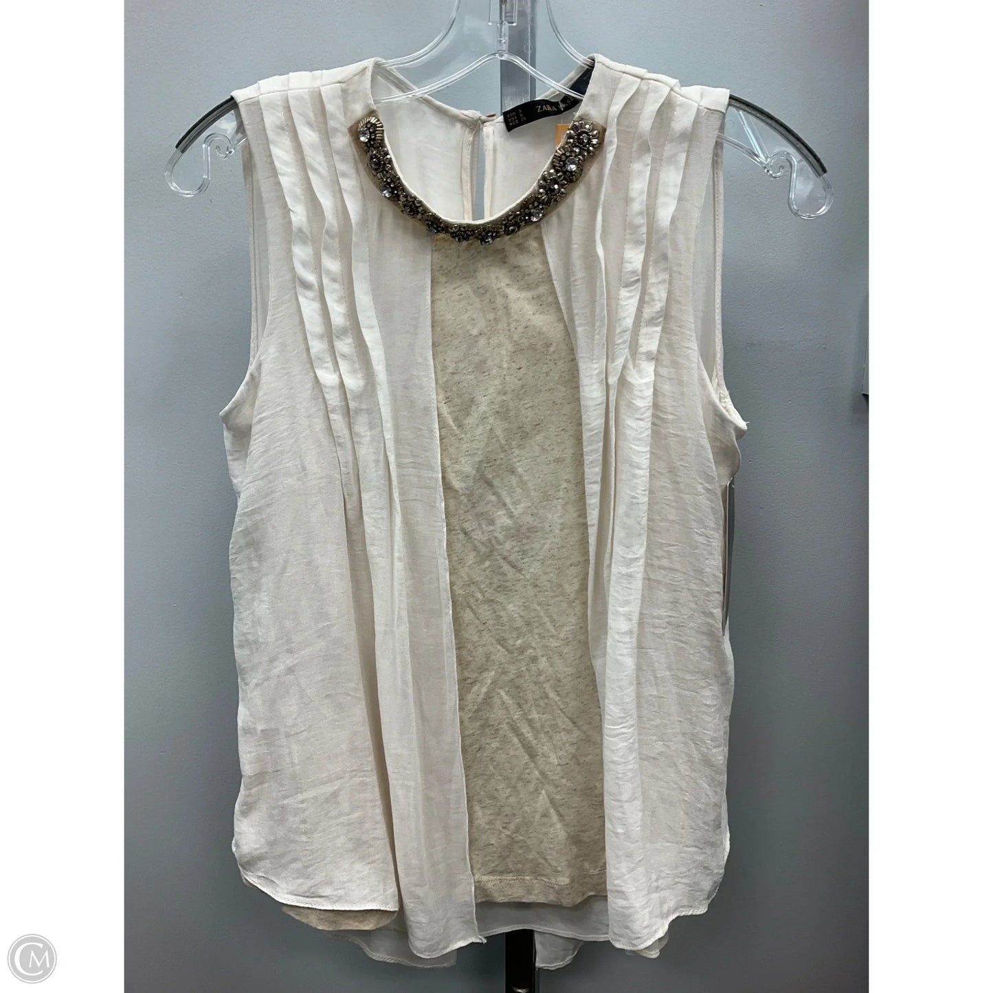 Top Sleeveless By Zara Basic In Cream, Size: S
