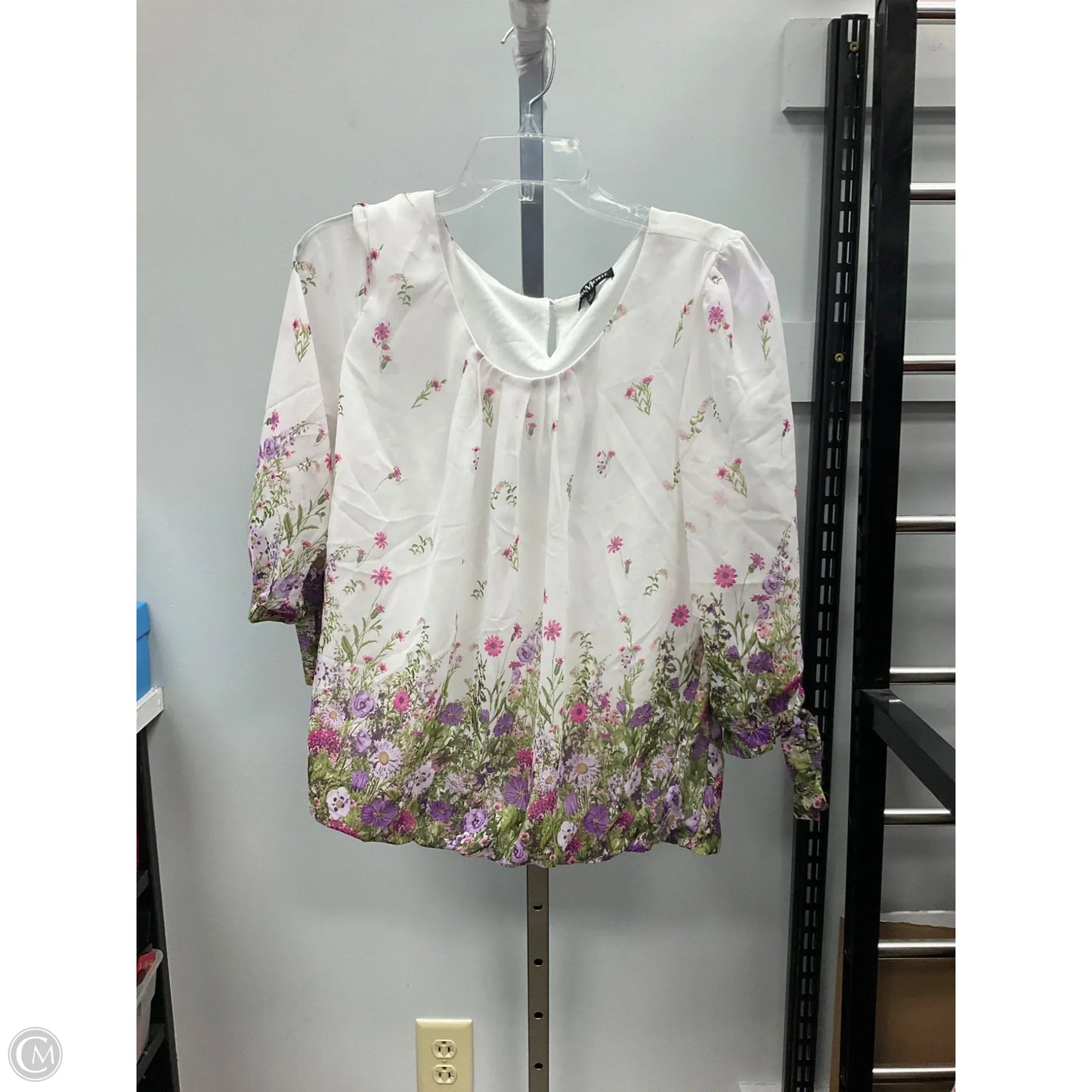 Top 3/4 Sleeve By Sara Michelle In Floral Print, Size: L
