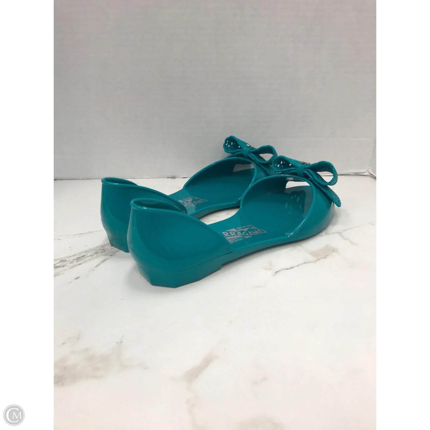 Sandals Luxury Designer By Ferragamo In Teal, Size: 7