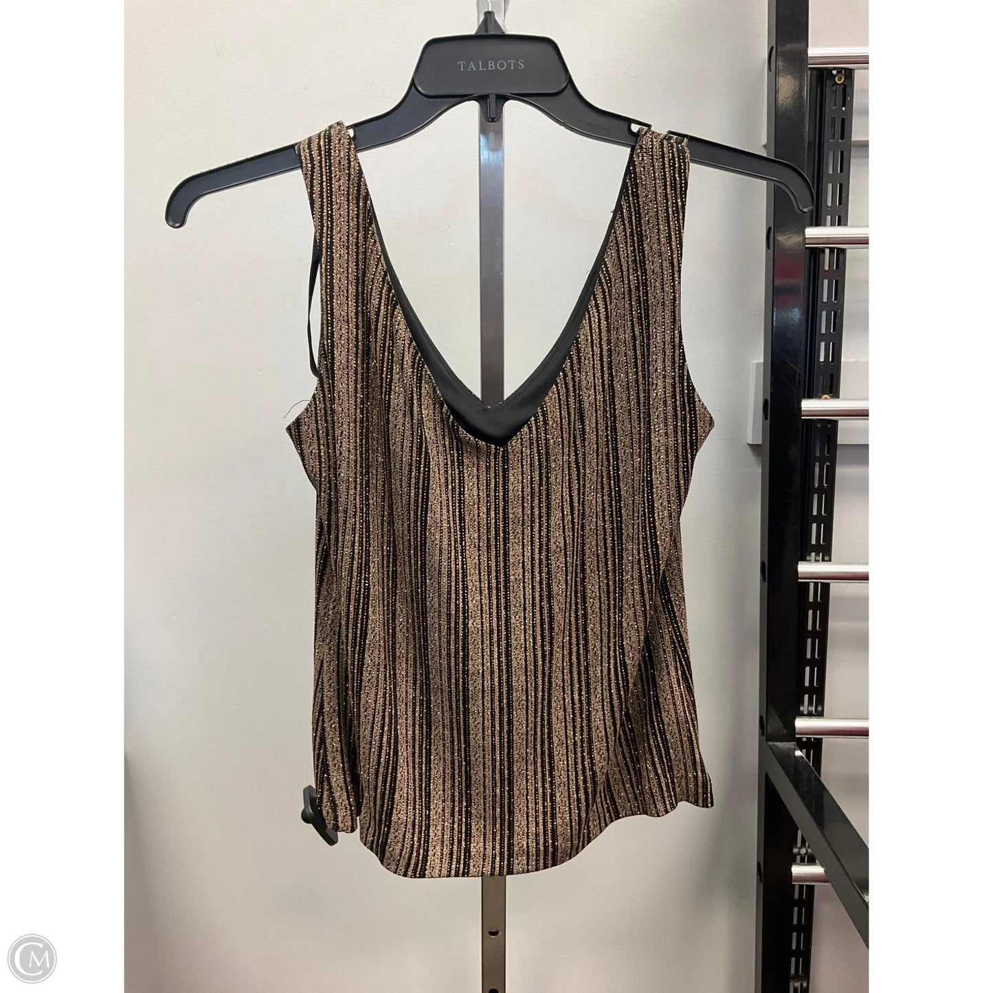 Top Sleeveless Designer By Xscape In Black & Gold, Size: M