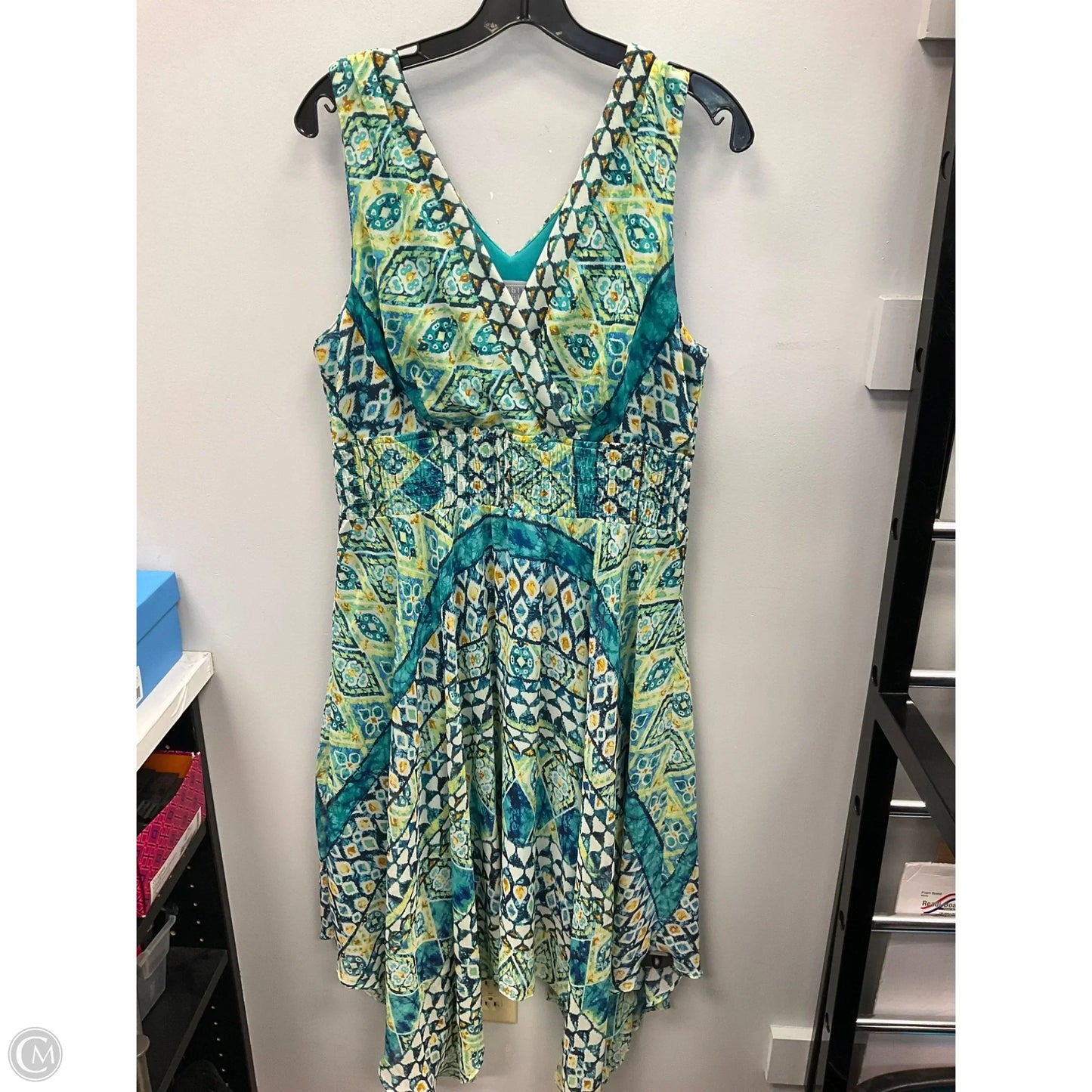 Dress Casual Midi By Rabbit In Blue & Green, Size: 14