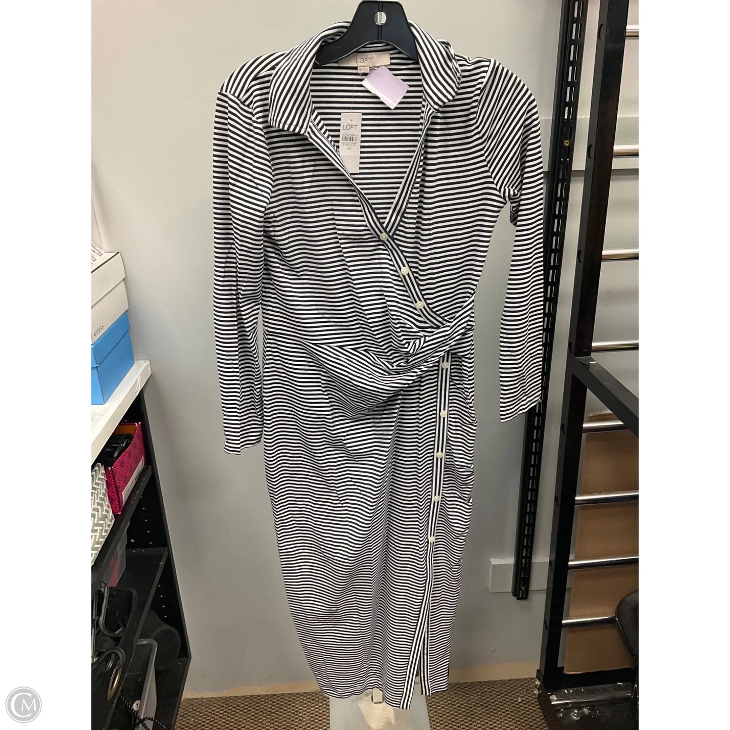 Dress Casual Midi By Loft In Striped Pattern, Size: Xs