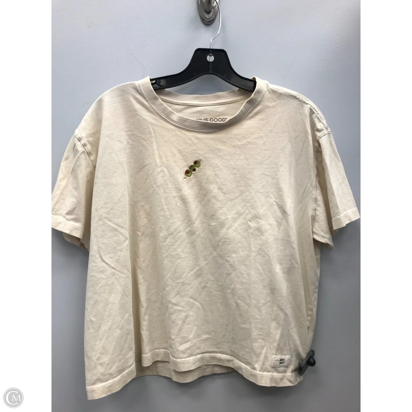 Top Short Sleeve By Life Is Good In Cream, Size: L