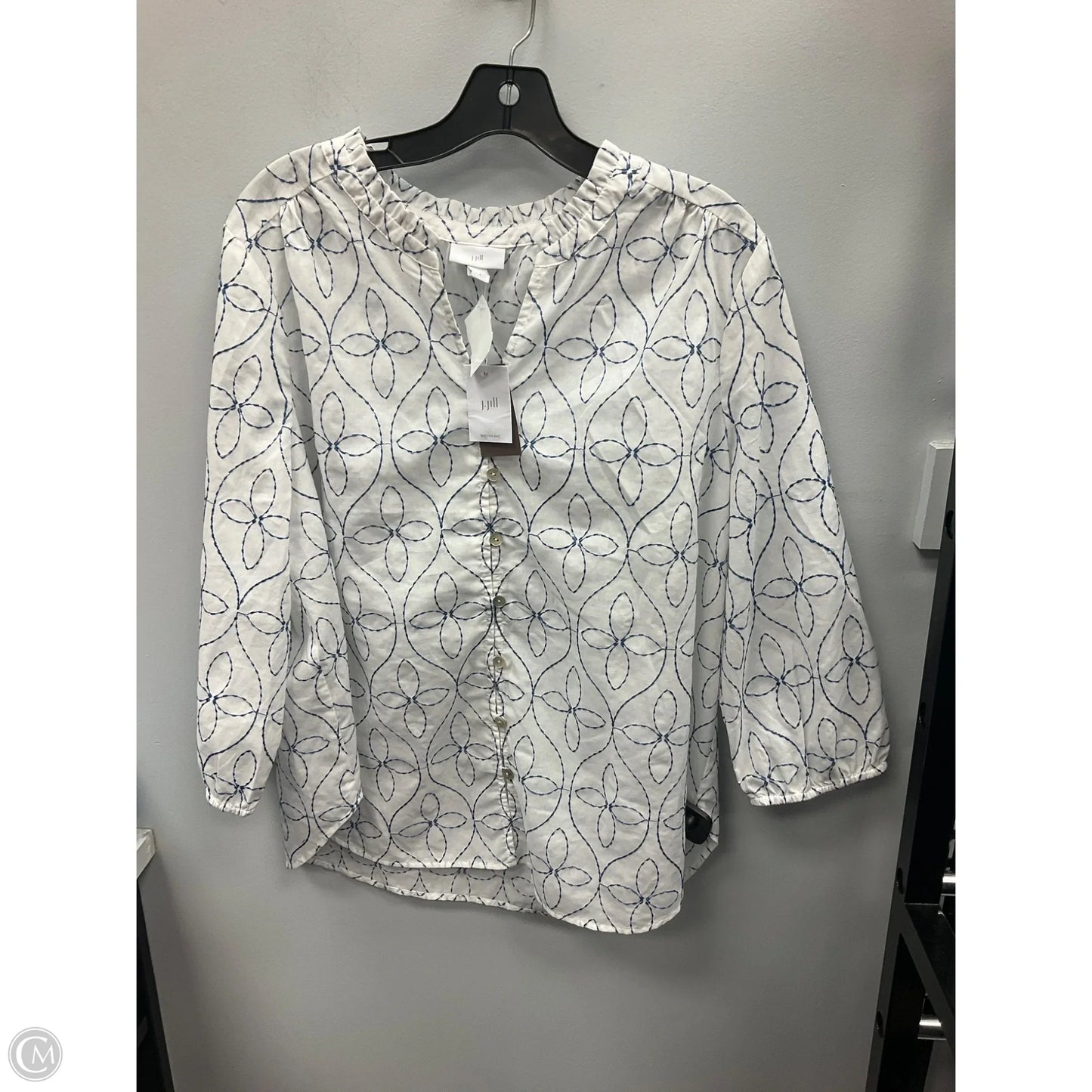Top Long Sleeve By J. Jill In Blue & White, Size: L