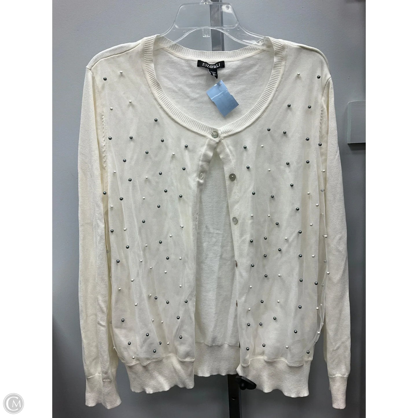 Cardigan By Roz And Ali In Cream, Size: 1x