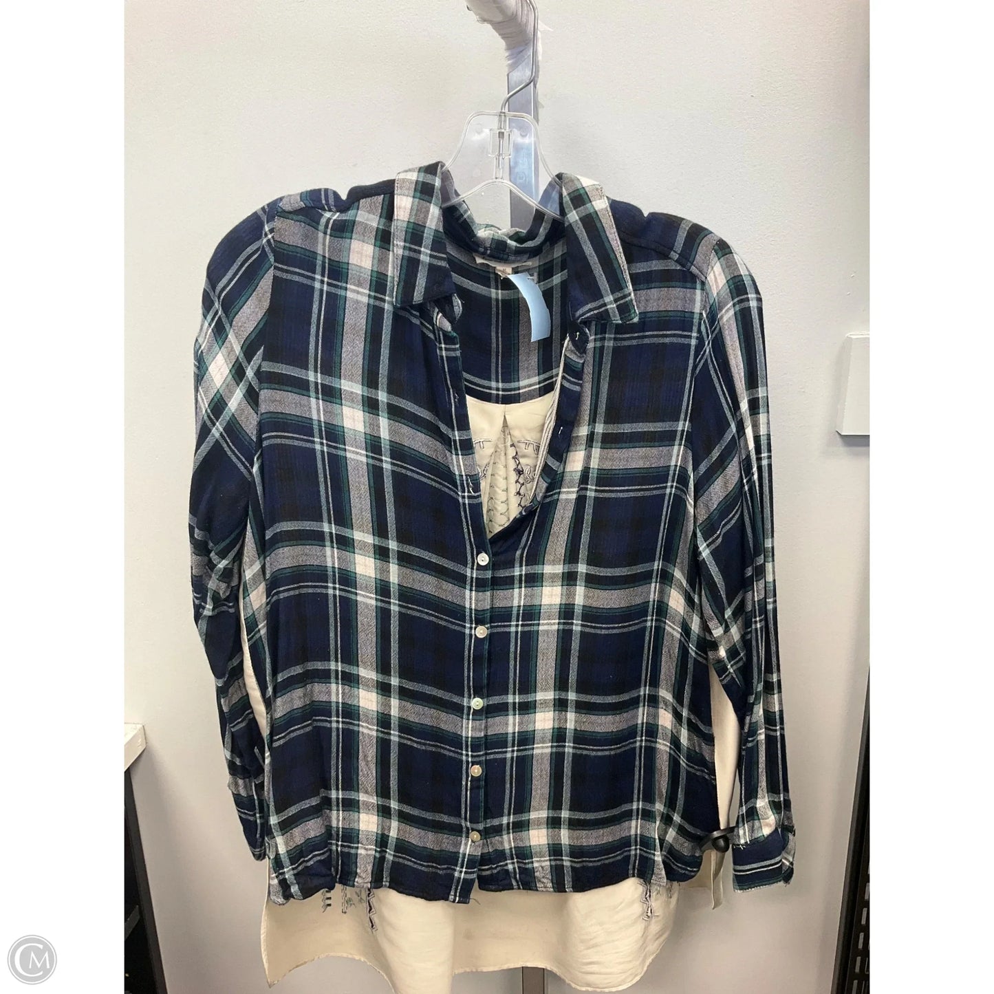 Top Long Sleeve By Jane And Delancey In Blue & Cream, Size: M