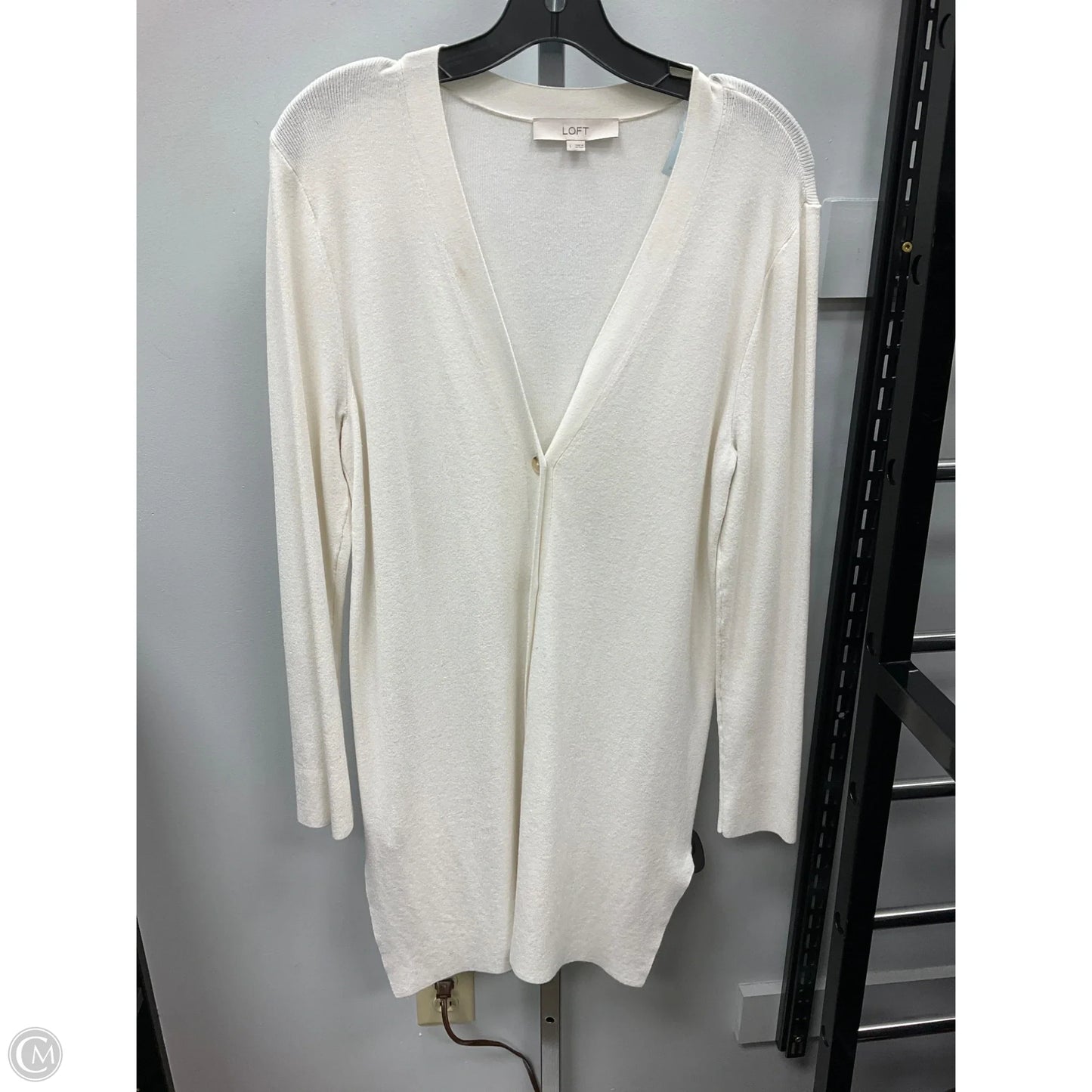 Sweater Cardigan By Loft In Ivory, Size: L