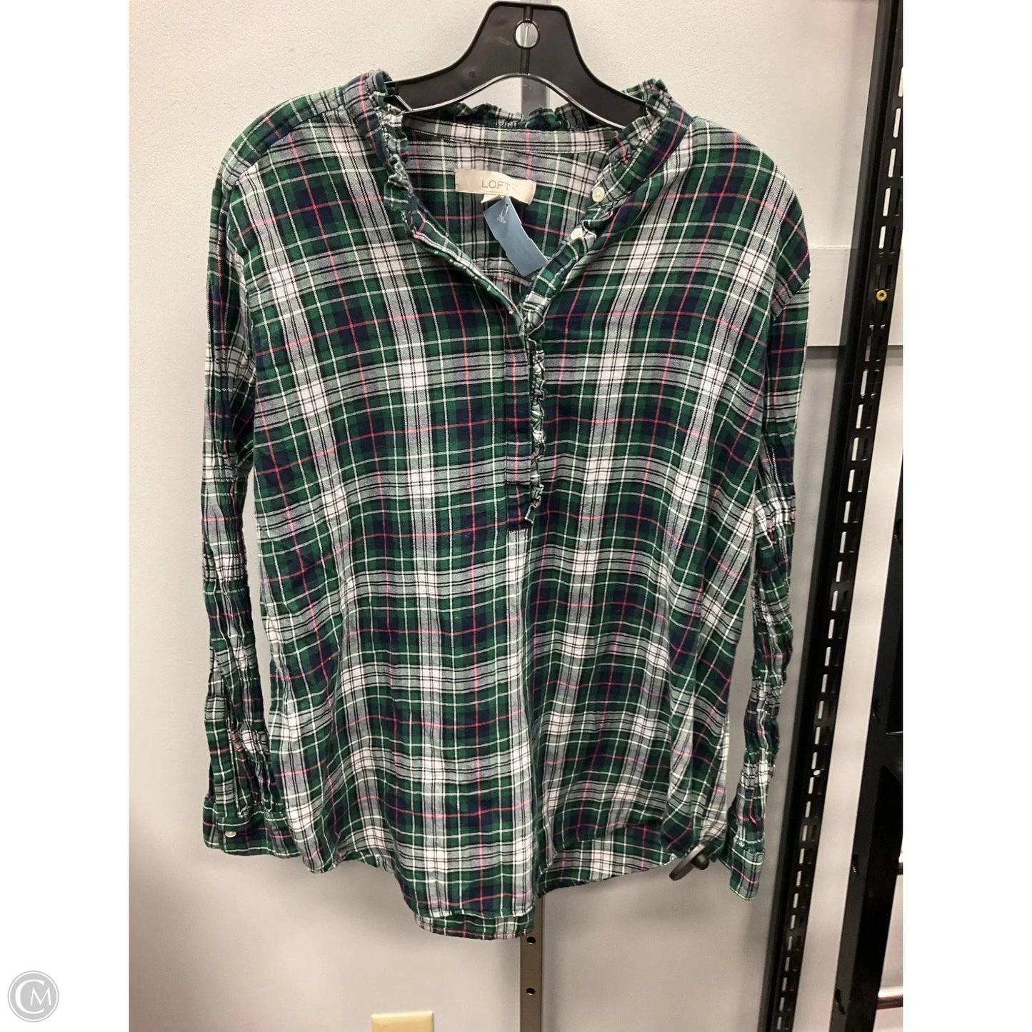 Top Long Sleeve By Loft In Plaid Pattern, Size: Xl