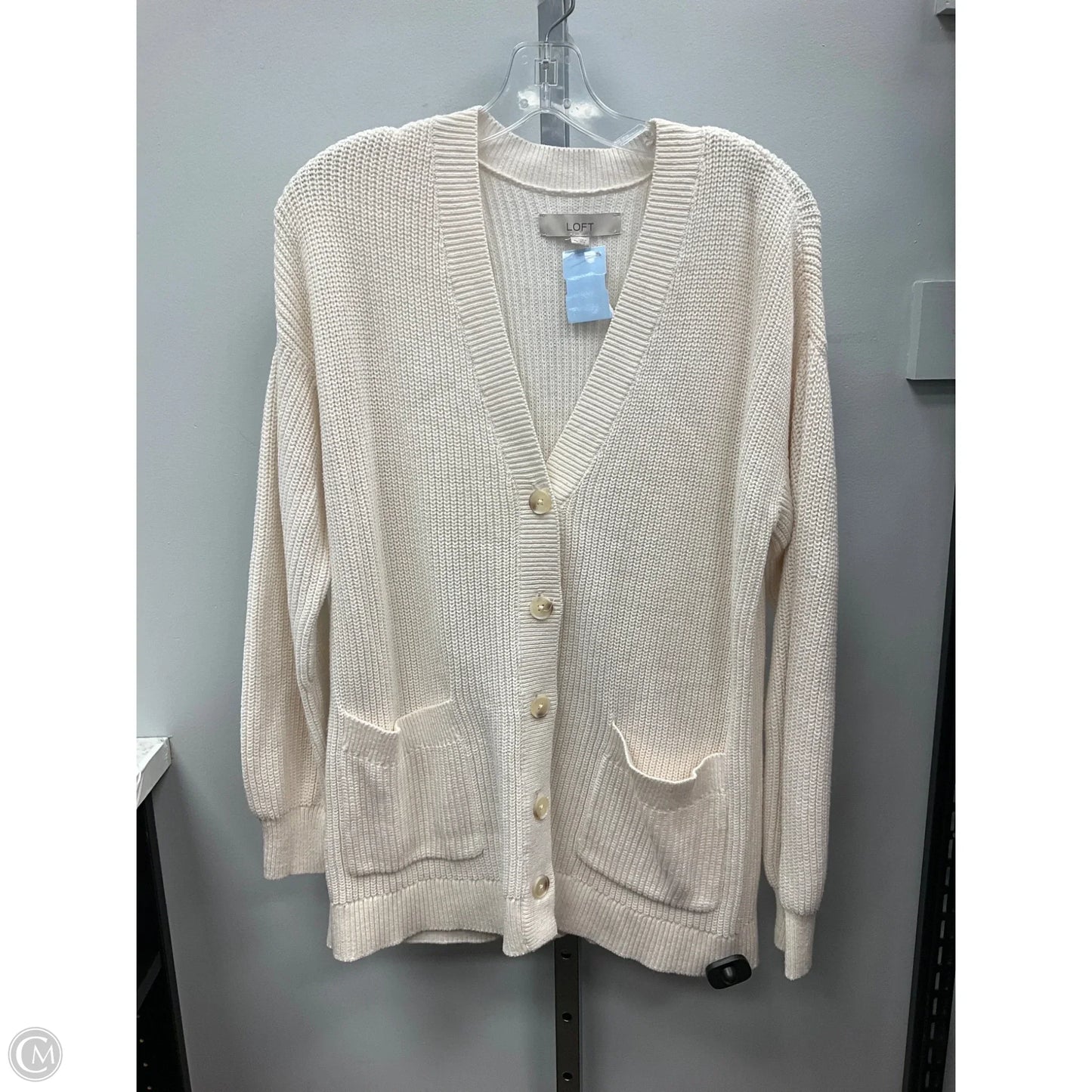 Sweater Cardigan By Loft In Cream, Size: Xl