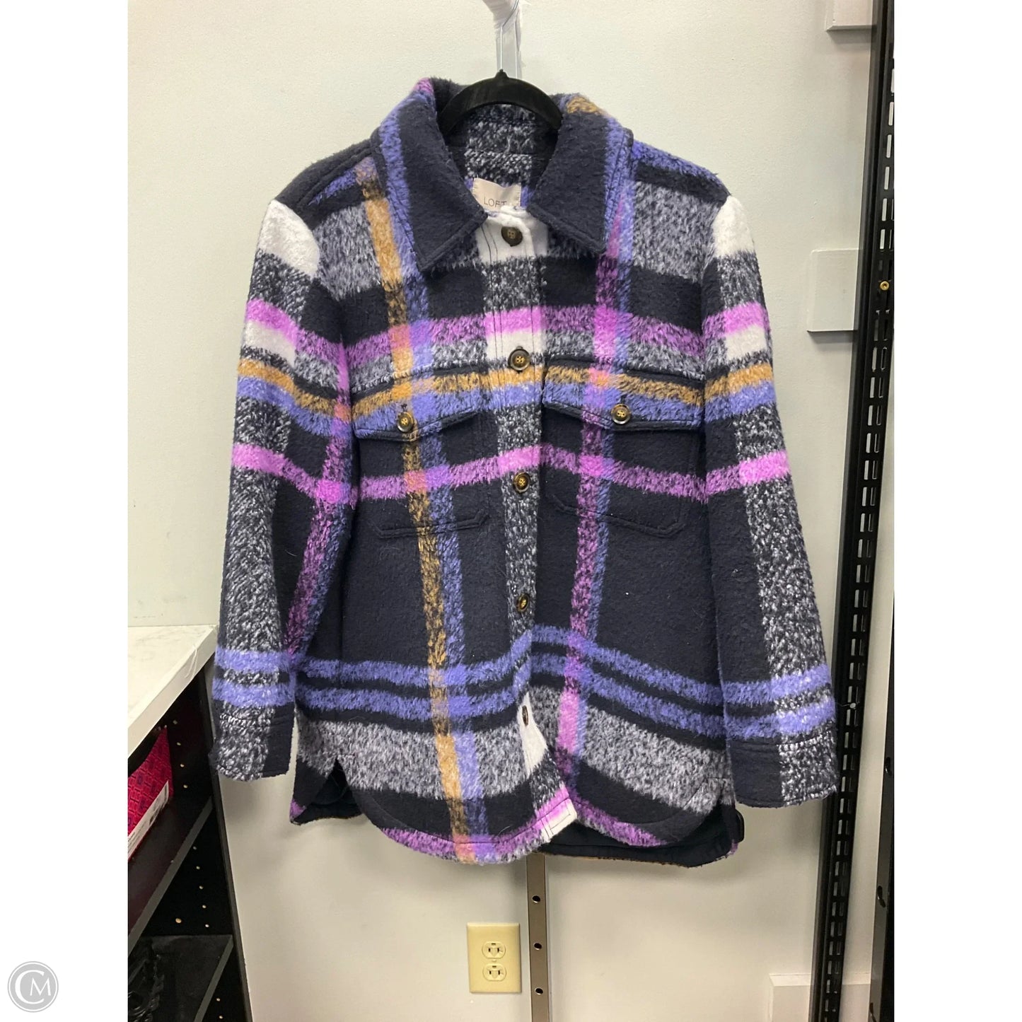 Coat Wool By Loft In Plaid Pattern, Size: L