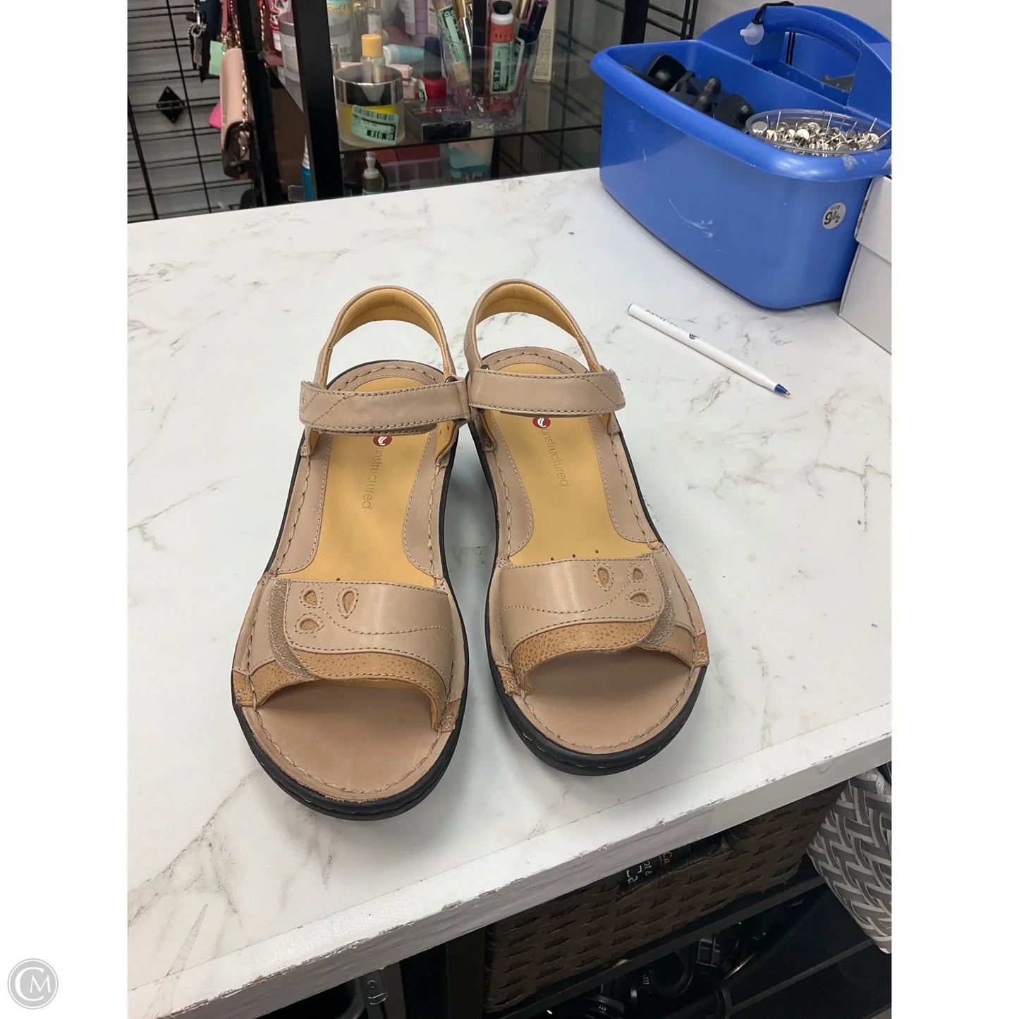 Sandals Heels Wedge By Clarks In Tan, Size: 7