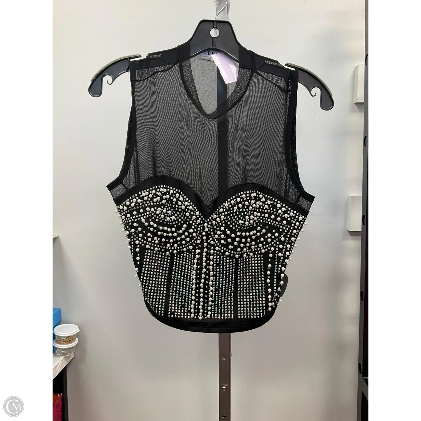Top Sleeveless By Love J In Black & Cream, Size: L