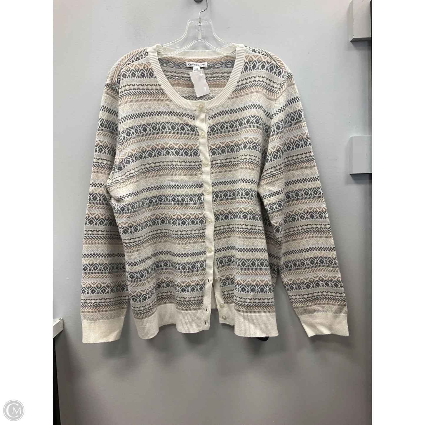 Sweater Cardigan By Croft And Barrow In Cream & Grey, Size: Xxl