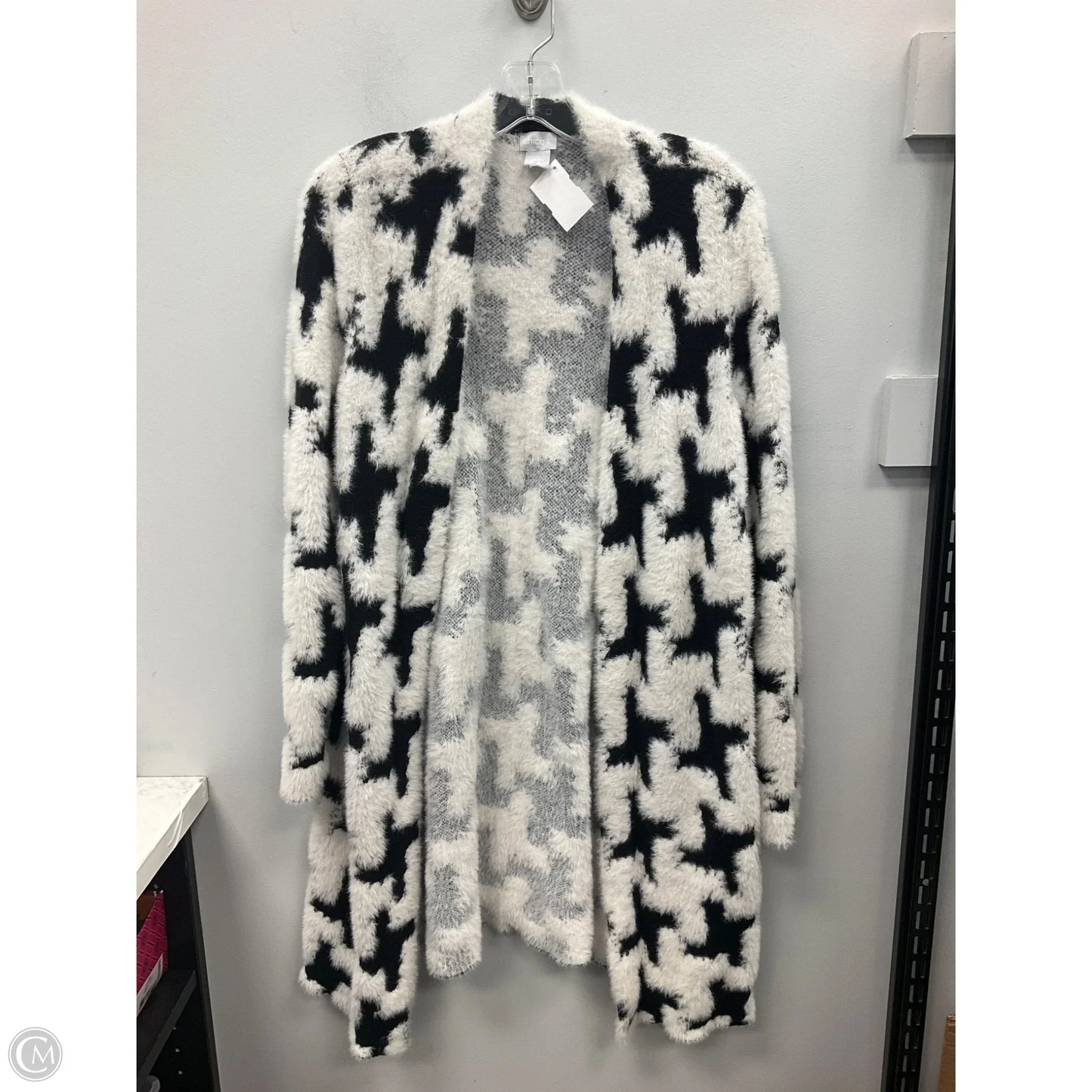 Sweater Cardigan By Chicos In Black & White, Size: S