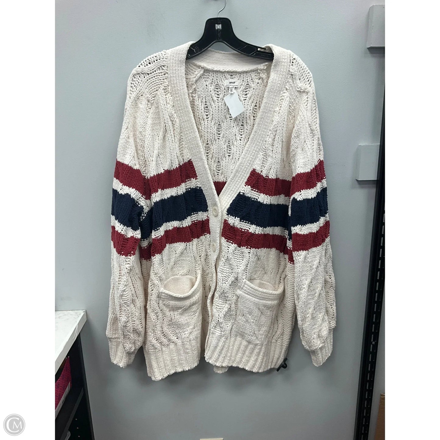 Sweater Cardigan By Aerie In Striped Pattern, Size: L