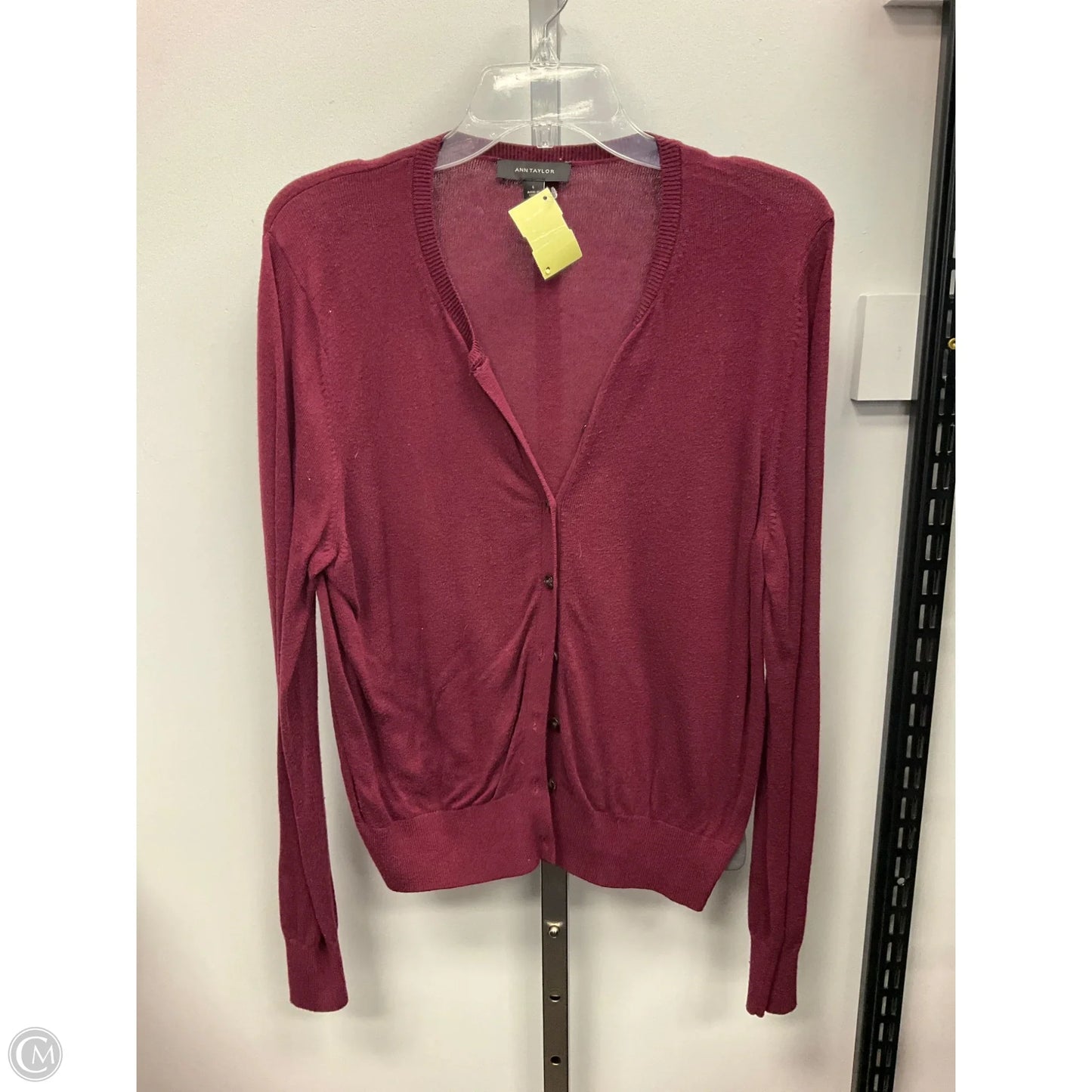 Sweater Cardigan By Ann Taylor In Maroon, Size: L