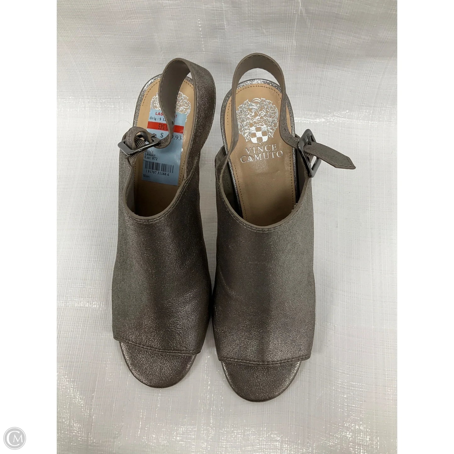 Sandals Heels Stiletto By Vince Camuto In Silver, Size: 9.5