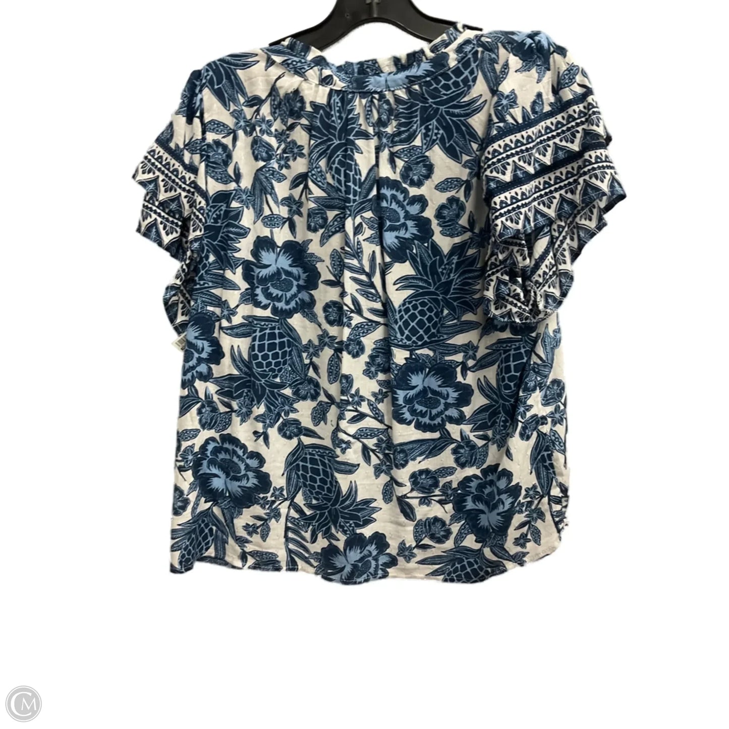Top Short Sleeve By Rachel Zoe In Blue & White, Size: Xl