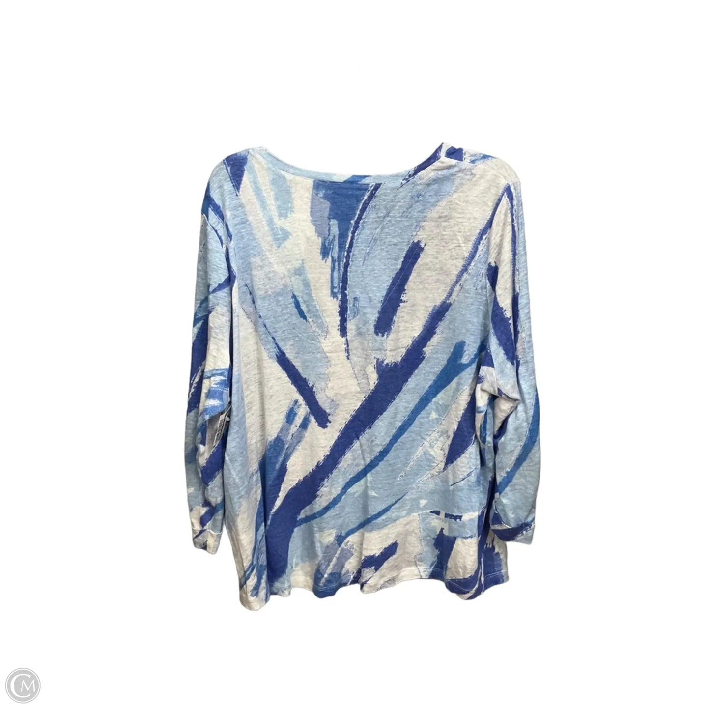 Blouse 3/4 Sleeve By Chicos In Blue & White, Size: Xxl