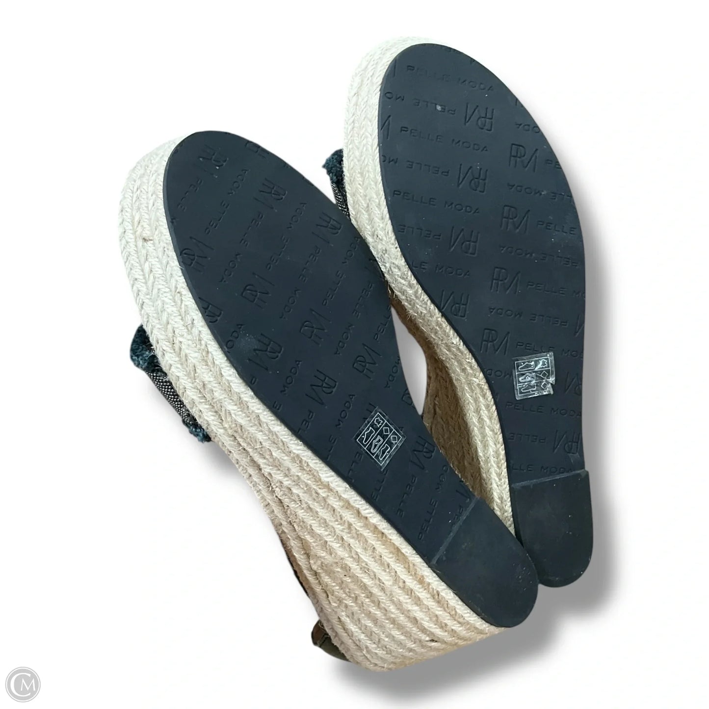 Sandals Heels Wedge By Clothes Mentor In Black & Cream, Size: 8.5