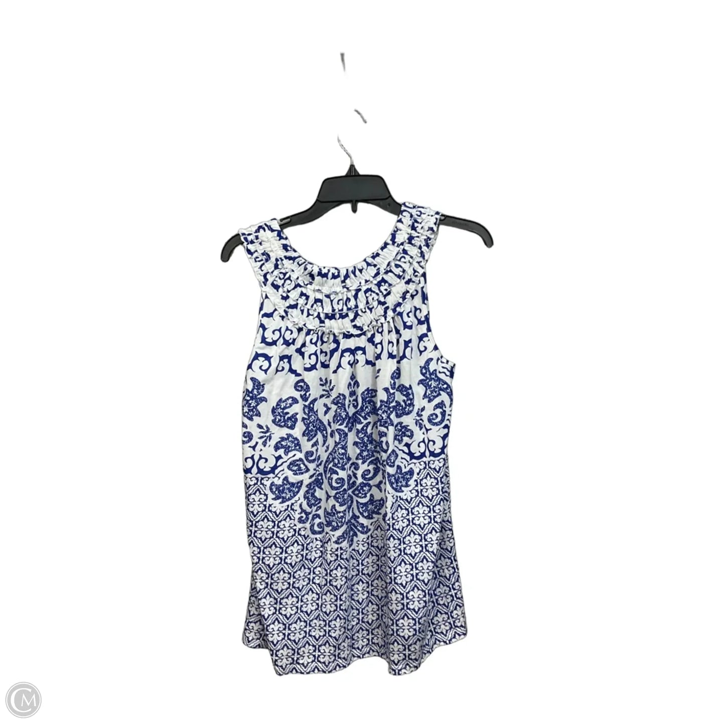 Top Sleeveless By Cato In Blue & White, Size: L