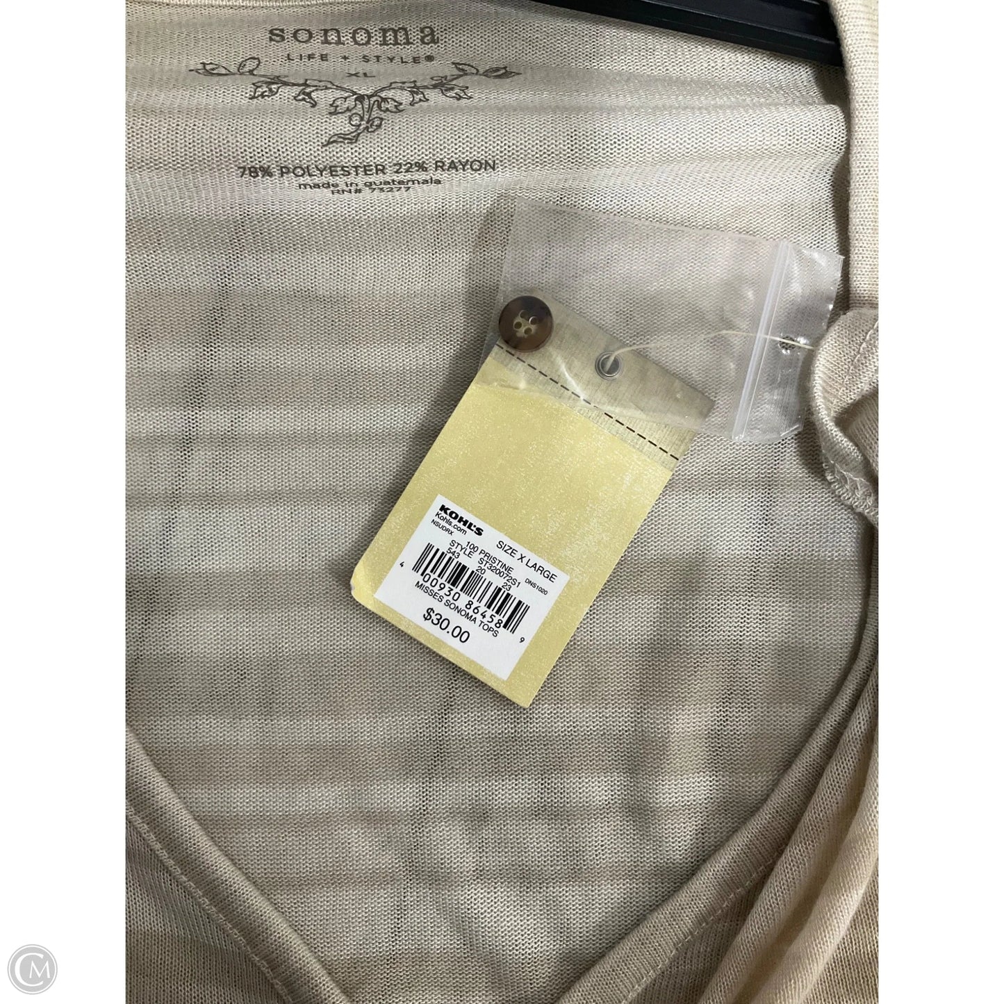 Top Short Sleeve By Sonoma In Beige, Size: Xl