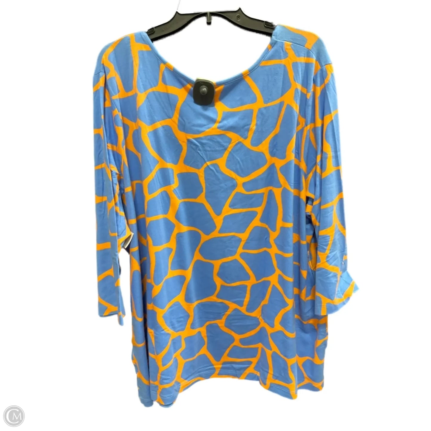 Top 3/4 Sleeve Basic By Denim And Company In Blue & Orange, Size: 3x