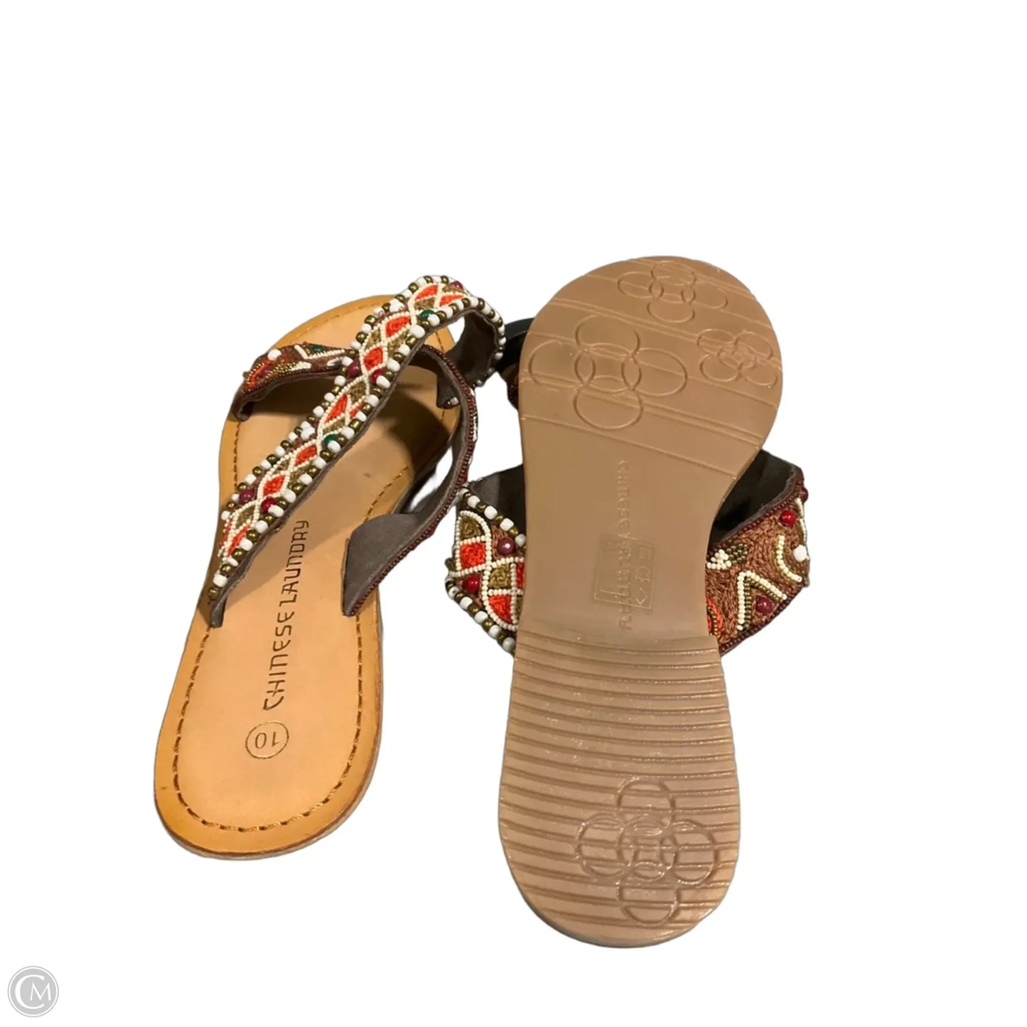 Sandals Flats By Chinese Laundry In Tan & White, Size: 10