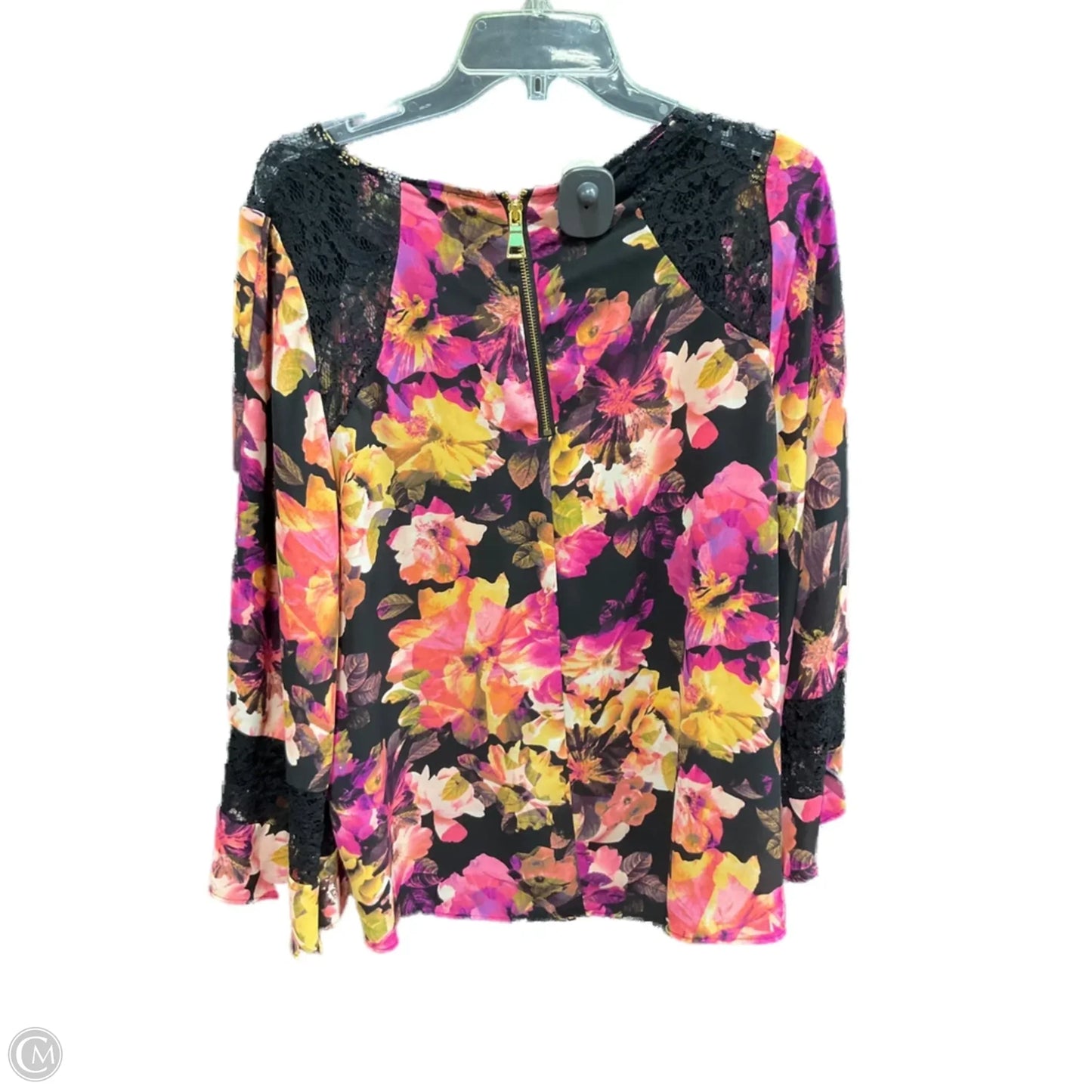 Top 3/4 Sleeve By Jennifer Lopez In Black & Pink, Size: M