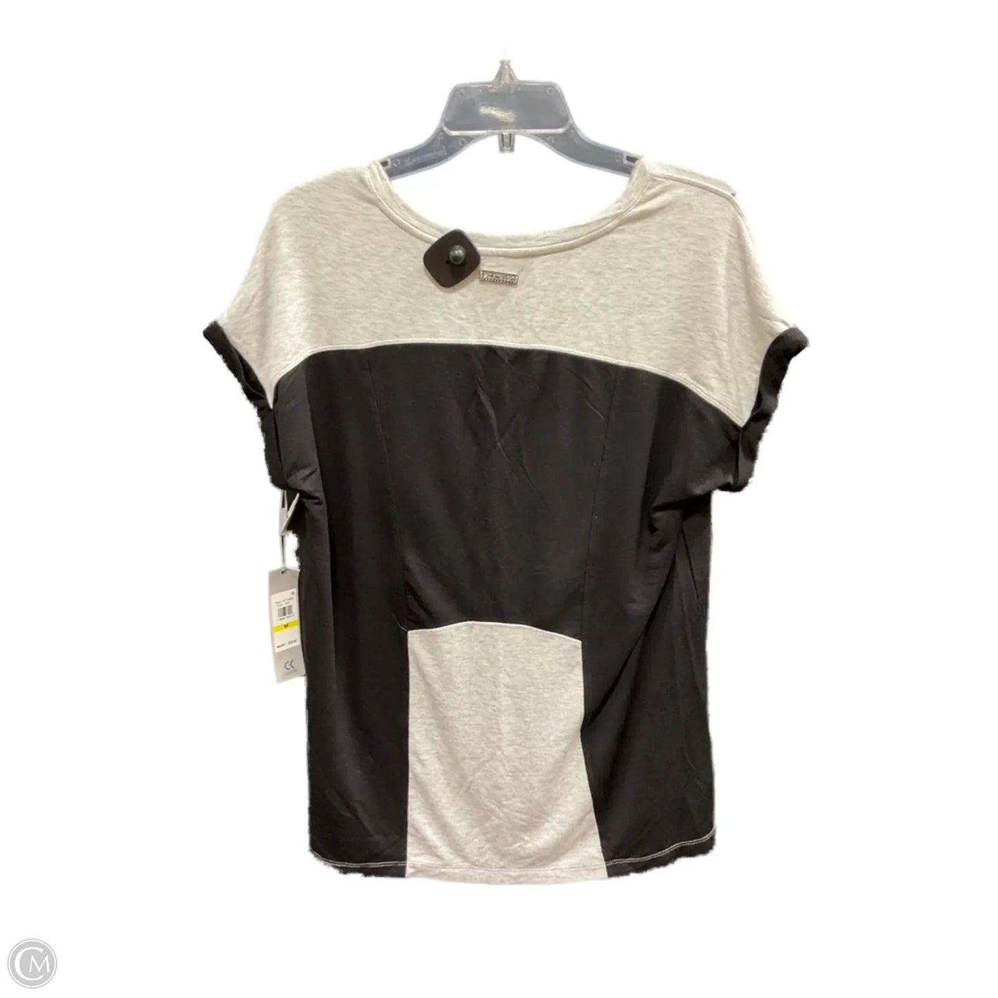 Athletic Top Short Sleeve By Calvin Klein In Black & Grey, Size: M