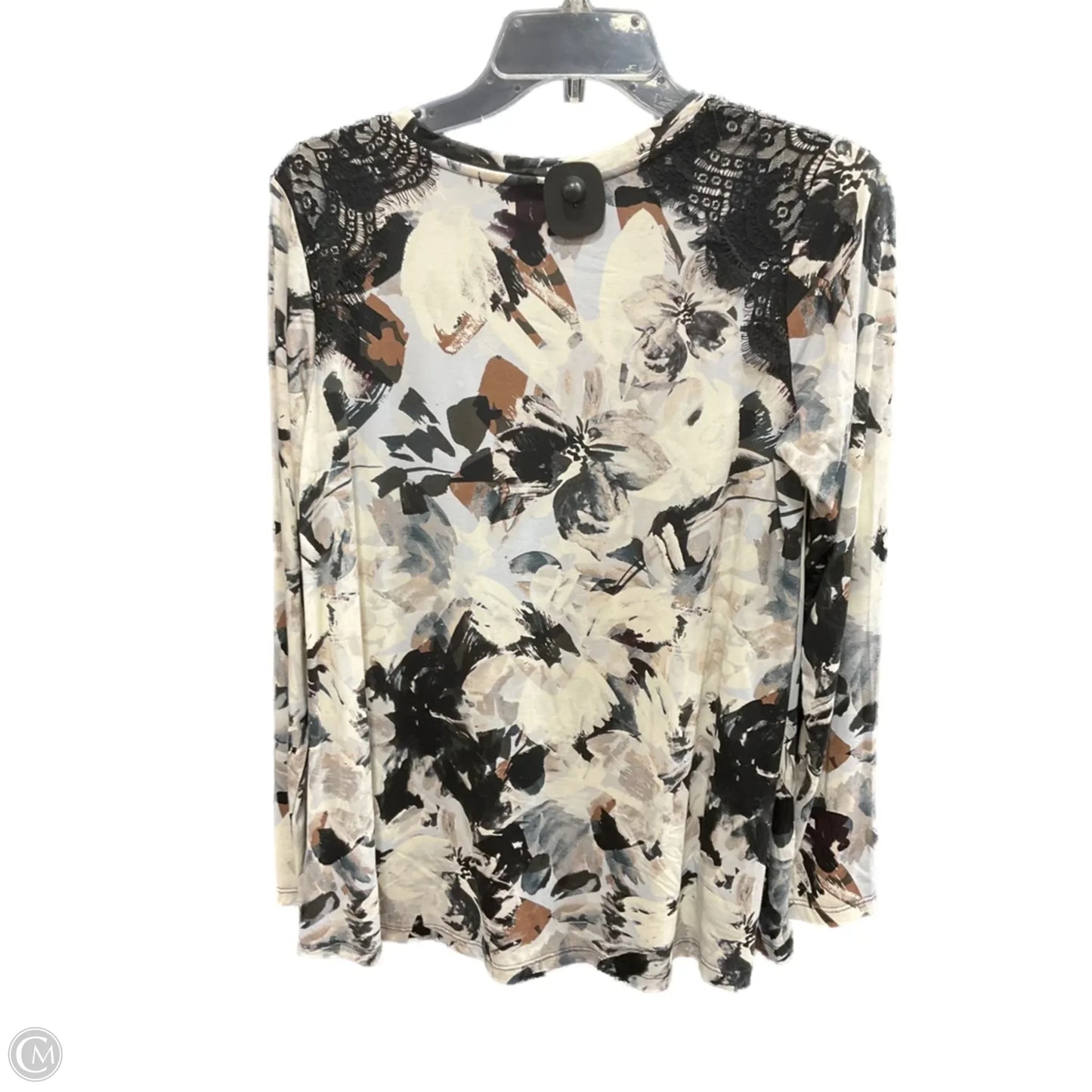 Top Long Sleeve By Logo In Black & Cream, Size: S